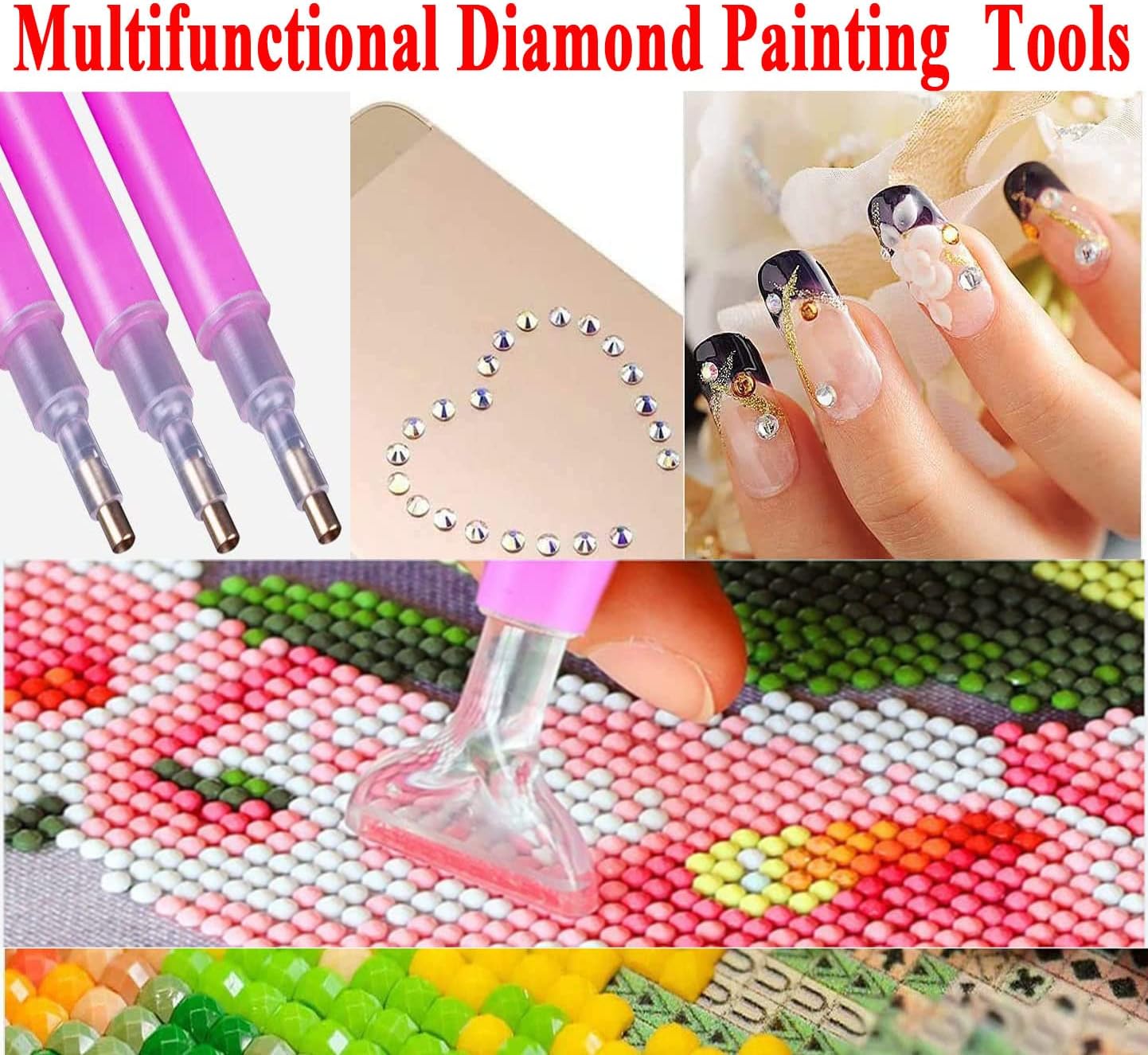 Accesorios de pintura de diamantes, herramienta de arte, 42 adhesivos de pintura de diamantes, arcilla, kit de cera para bordar, bolígrafo de punto