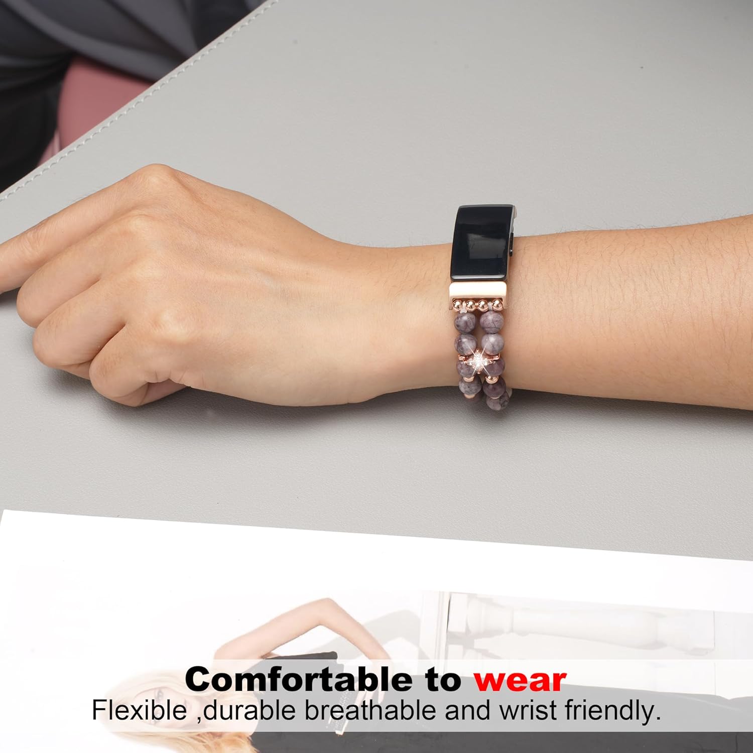 Compatible con Fitbit Inspire HRInspire 2 & Inspire Bandas para mujeres y niñas, pulsera elástica hecha a mano con perlas de moda para Inspire