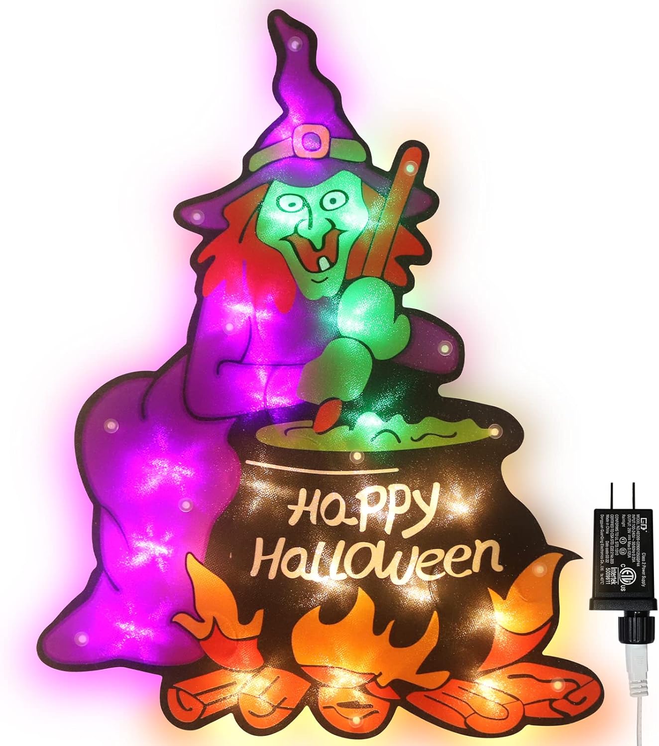 Decoración de silueta de ventana de Halloween con 20 luces LED, decoración de Halloween (bruja)