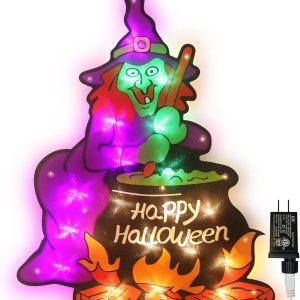 Decoración de silueta de ventana de Halloween con 20 luces LED, decoración de Halloween (bruja) Decoración de silueta de ventana de Halloween con 20 luces LED, decoración de Halloween (bruja)