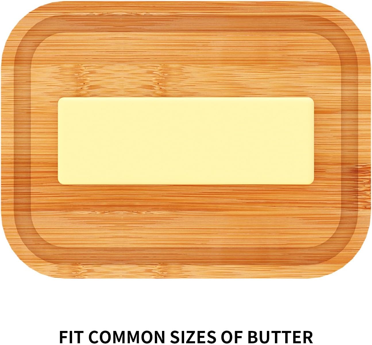 GorGin Mantequillera con tapa para frescura de encimera y refrigerador, plato de mantequilla de vidrio con plato de bambú grueso, bandeja de