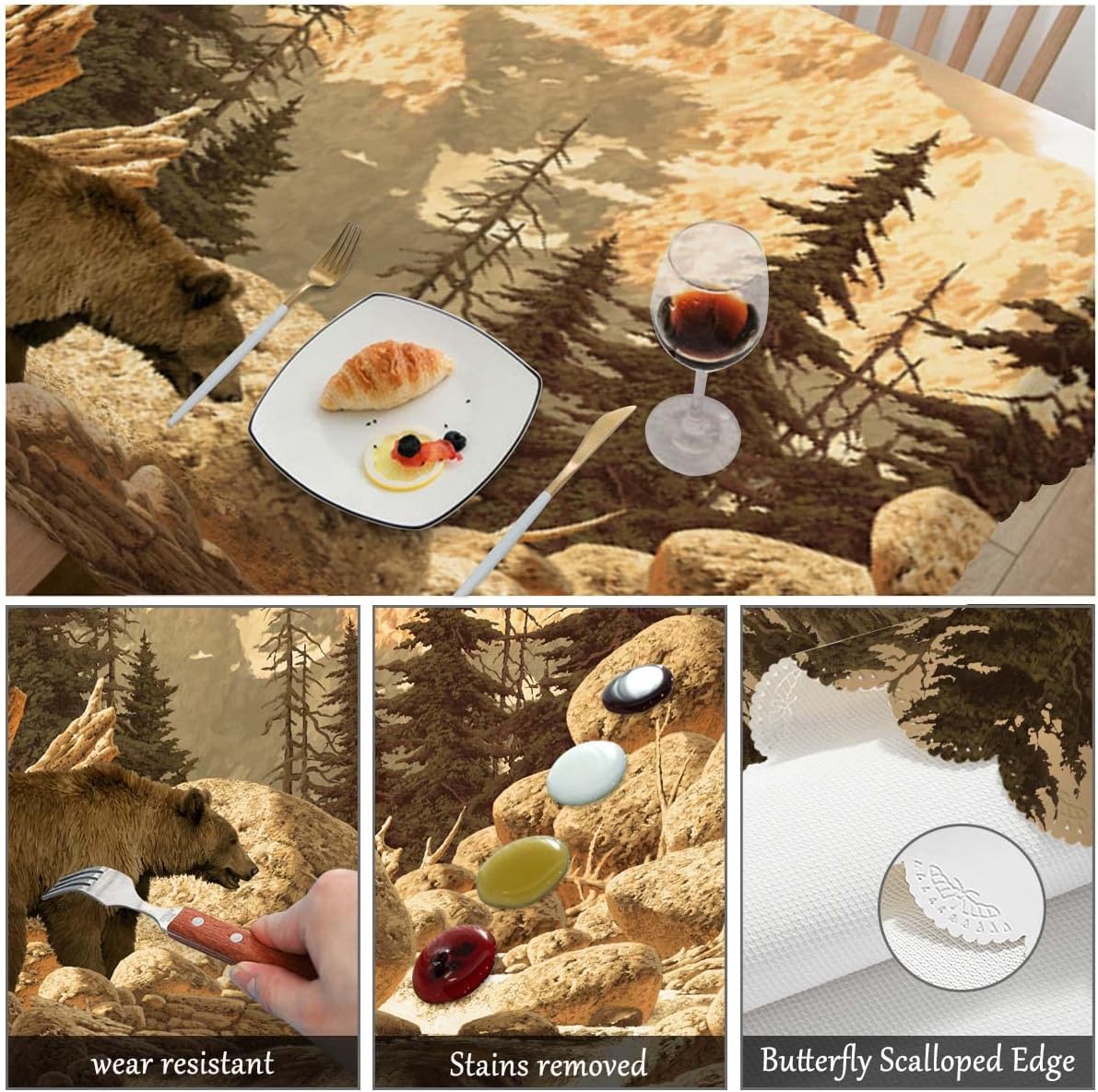 Swono Grizzly Bear – Manteles de oso animal, arroyo, cañón, bosque, montaña, naturaleza, decoración de mesa de cocina y comedor, mantel de poliéster