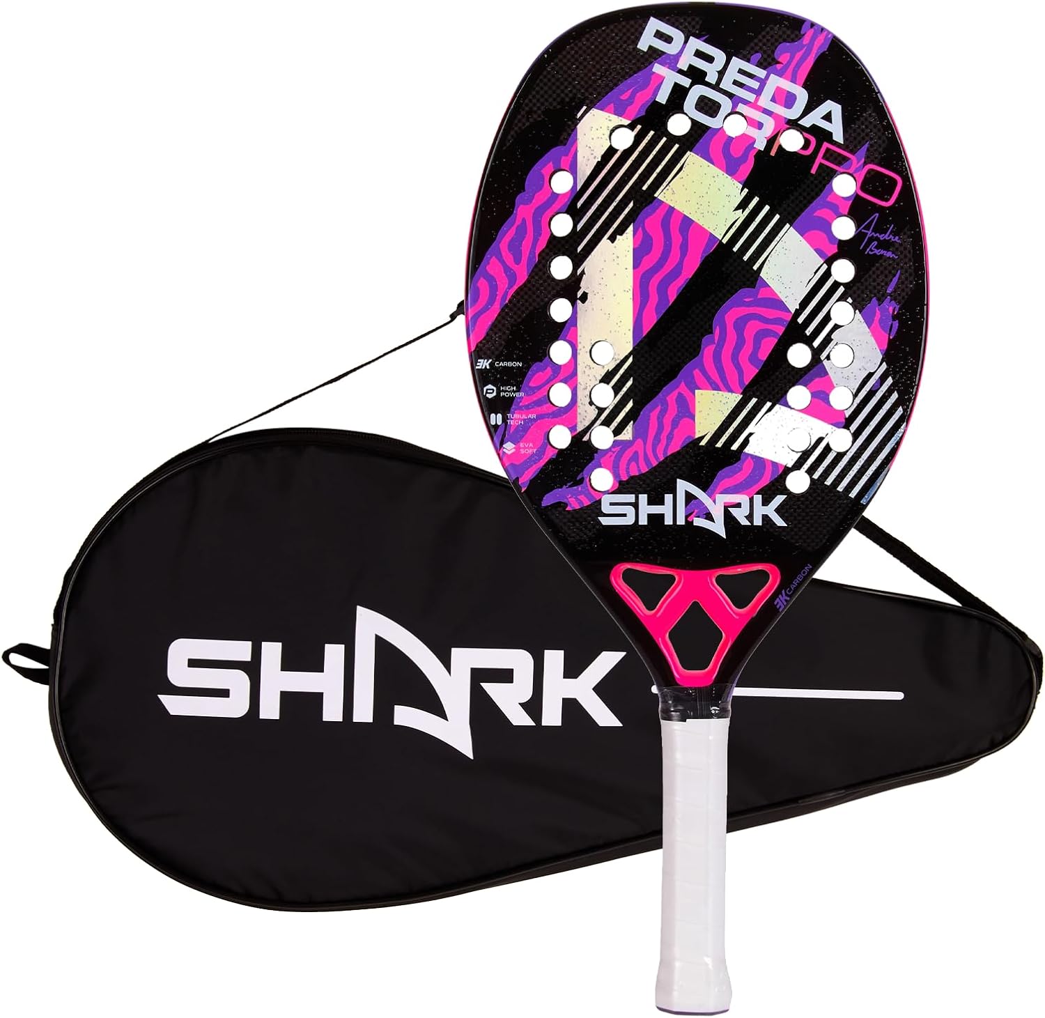 Shark Predator 20MM  Raqueta de tenis de playa de fibra de carbono  Raqueta profesional de carbono 3K para jugadores avanzados  Serie André Baran