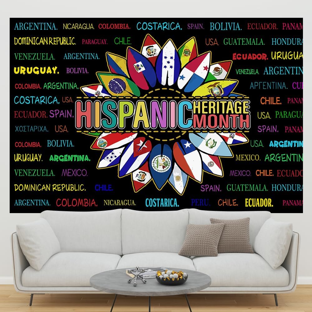 Ticuenicoa Fondo del Mes de la Herencia Hispana de 6 x 4 pies, pancarta del Mes de la Herencia Hispana, decoraciones latinoamericanas, aula de