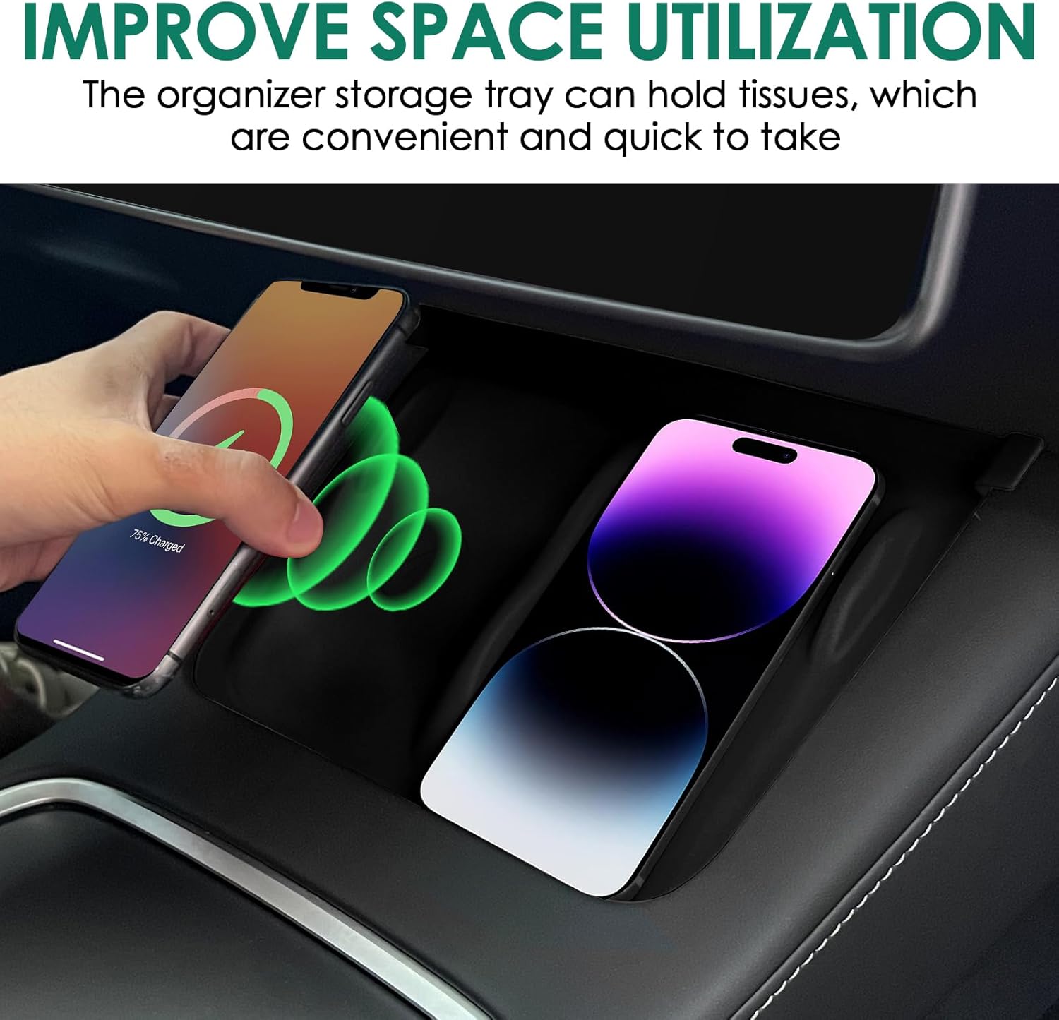 Alfombrilla de silicona de carga inalámbrica para consola central, compatible con Tesla Model 3, modelo Y 2023, 2022, 2021, accesorios impermeable,