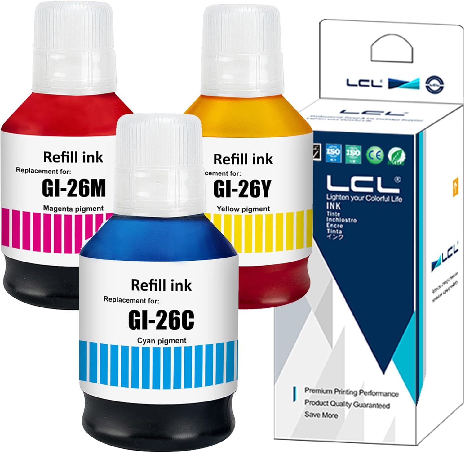 LCL Repuesto de botella de tinta compatible para Canon GI26 GI-26 GI-26C GI-26M GI-26Y MAXIFY GX6020 GX7020 GX3020 GX4020 GX5020 (paquete de 3,