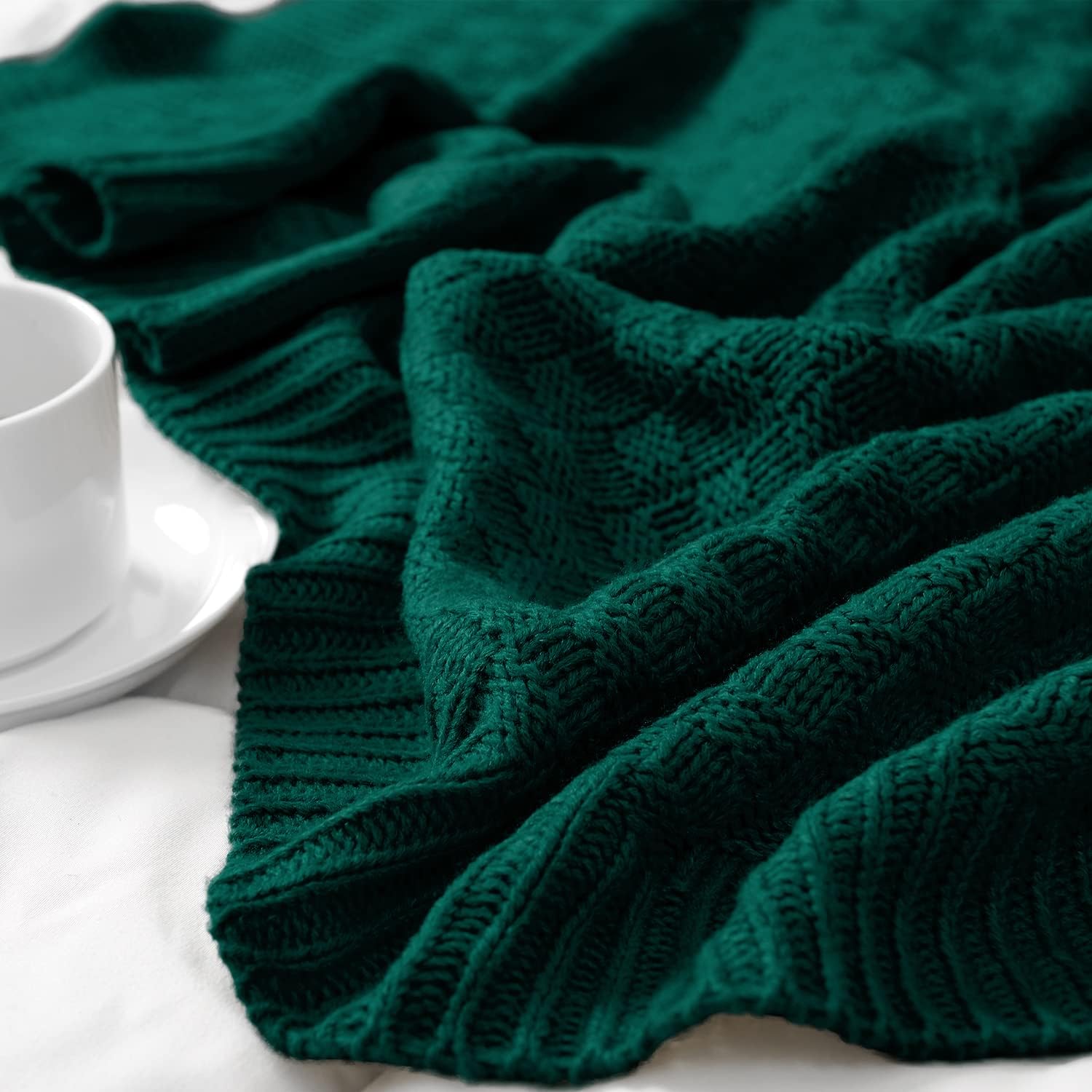 jinchan Manta de punto trenzado a cuadros, color verde oscuro, para sofá, manta de cama, manta de punto para decoración de viaje, 50 x 60 pulgadas