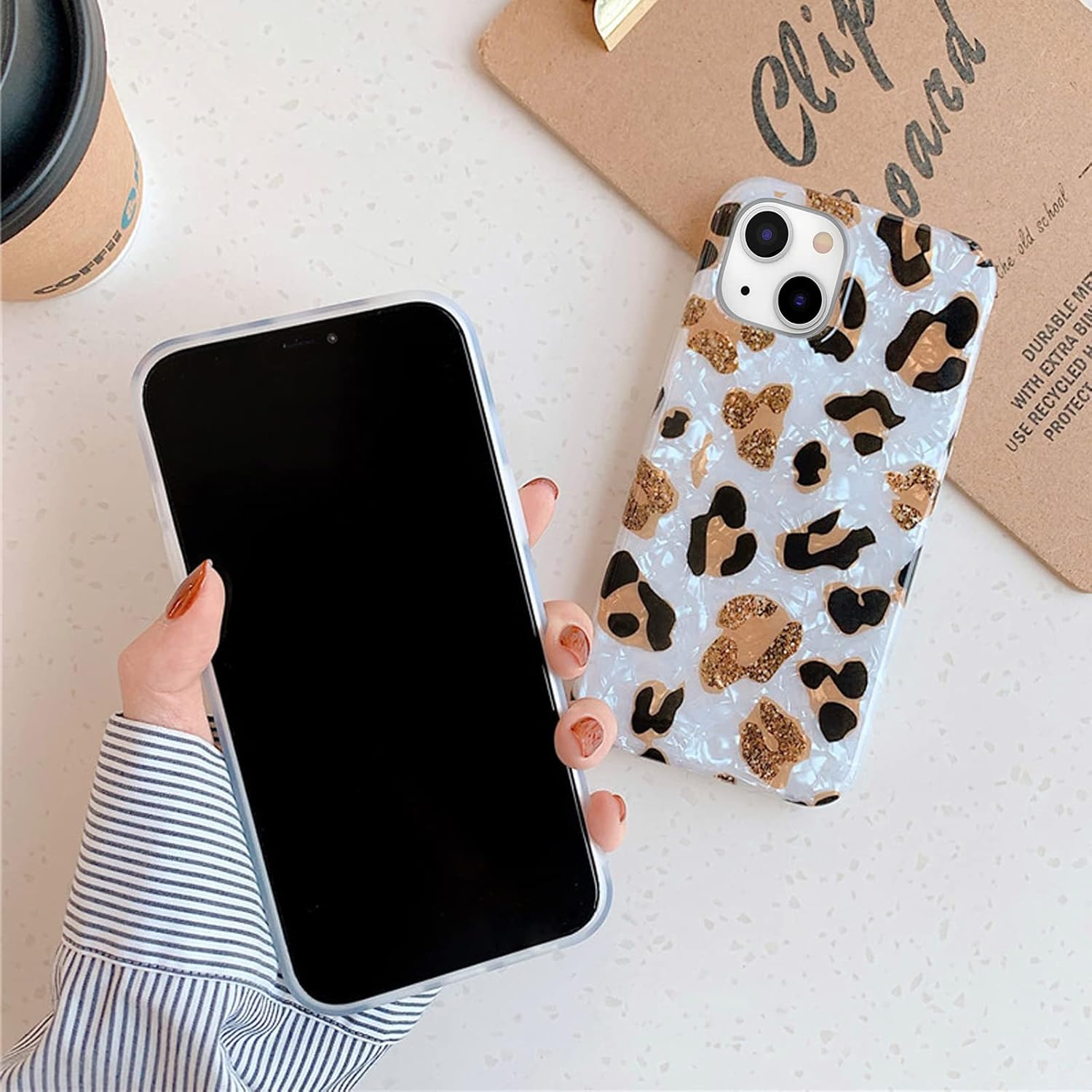 J.west Funda compatible con iPhone 14 Plus, funda protectora de silicona suave con estampado de guepardo translúcido y transparente para niñas y