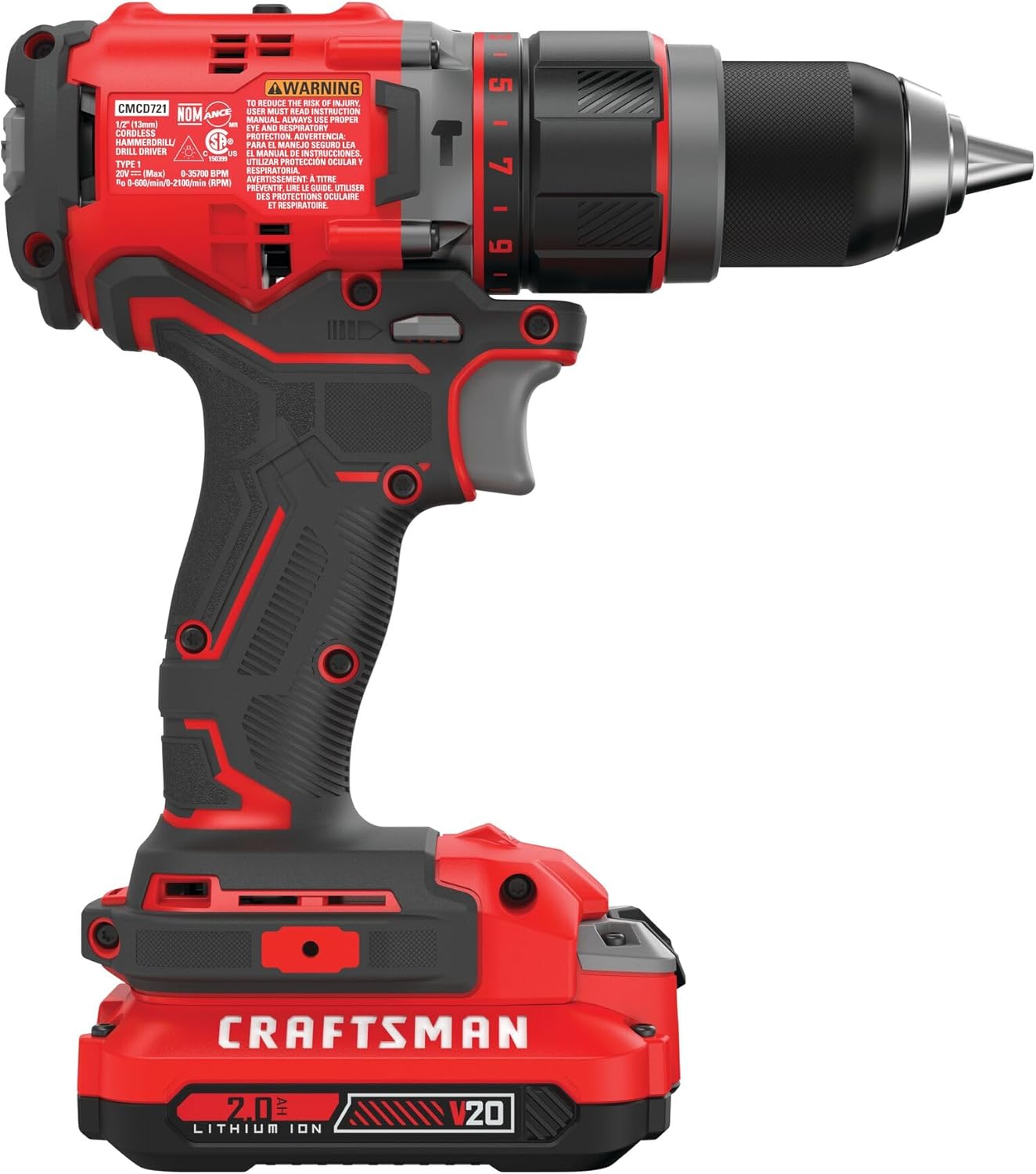 CRAFTSMAN V20 Kit de taladro de martillo, inalámbrico, 12 pulgada, 2 baterías y cargador incluidos (CMCD721D2)