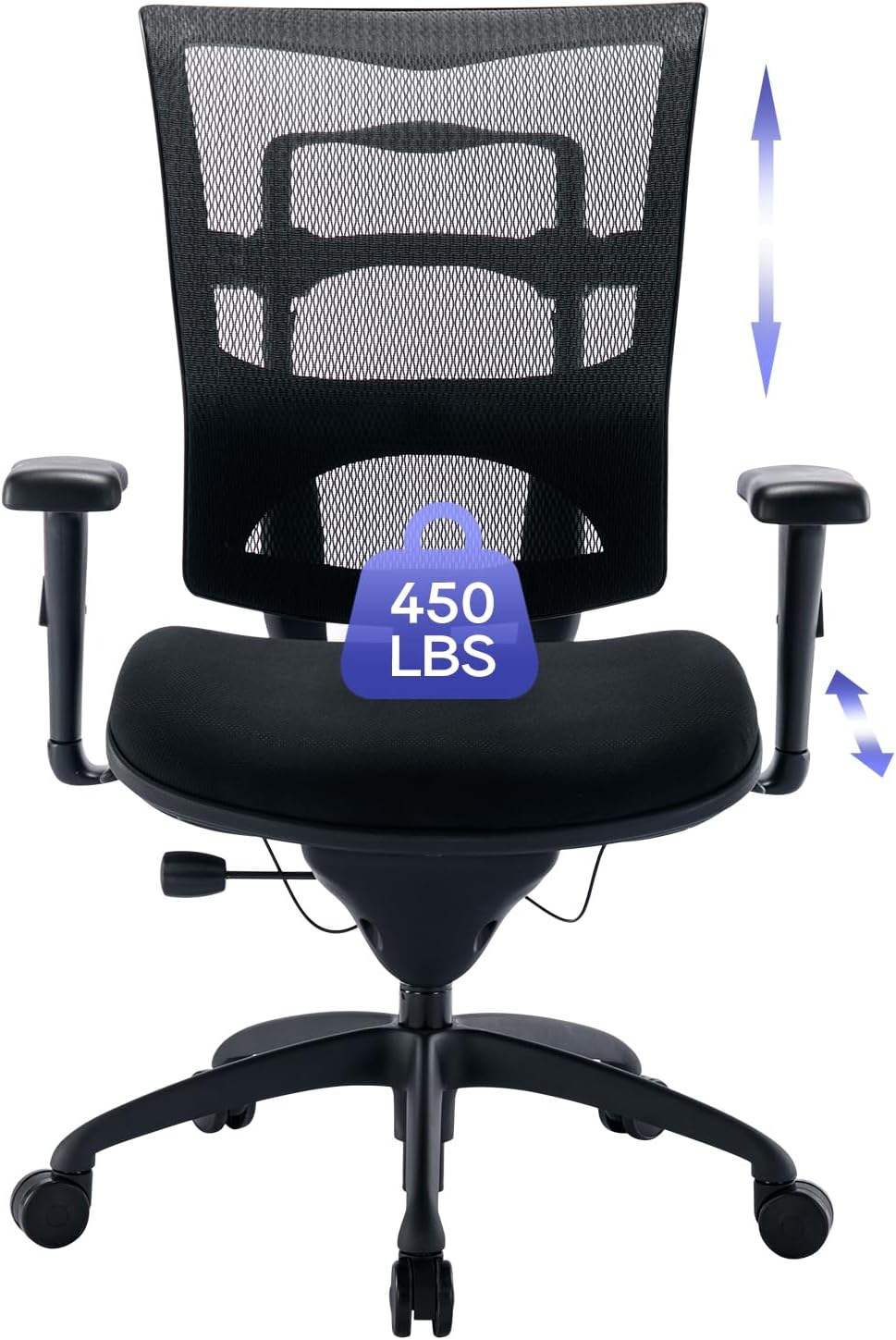Silla de oficina grande y alta de 450 libras con asiento ancho, silla de malla ergonómica de alta resistencia, escritorio ejecutivo para computadora