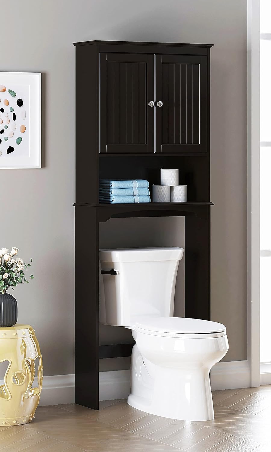 Spirich Armario sobre el inodoro para almacenamiento de baño, armario de almacenamiento sobre el inodoro con puertas y estantes ajustables, color