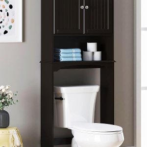 Spirich Armario sobre el inodoro para almacenamiento de baño, armario de almacenamiento sobre el inodoro con puertas y estantes ajustables, color Spirich Armario sobre el inodoro para almacenamiento de baño, armario de almacenamiento sobre el inodoro con puertas y estantes ajustables, color