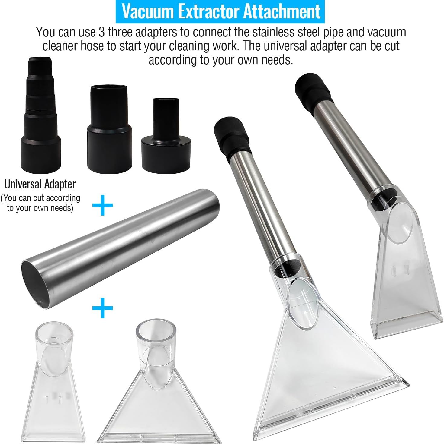 Compra accesorios extractores de vacío, aspirador extractor con 2 cabezales, 3 adaptadores, 1 tubo de acero inoxidable, accesorio extractor de vacío