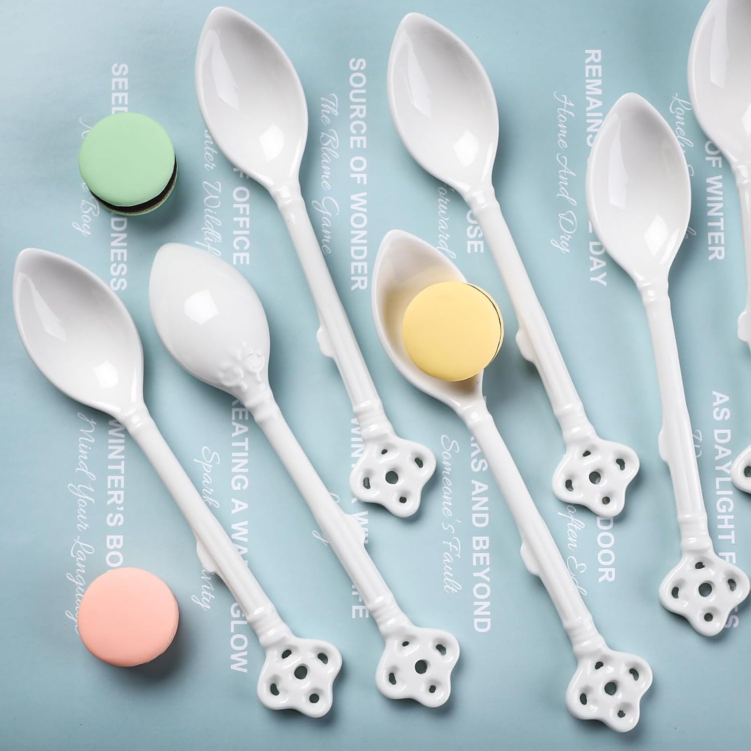Juego de 12 cucharas de café de cerámica con mango largo, cucharas de café Demitasse de porcelana, cucharas de café pequeñas de porcelana (blanco)