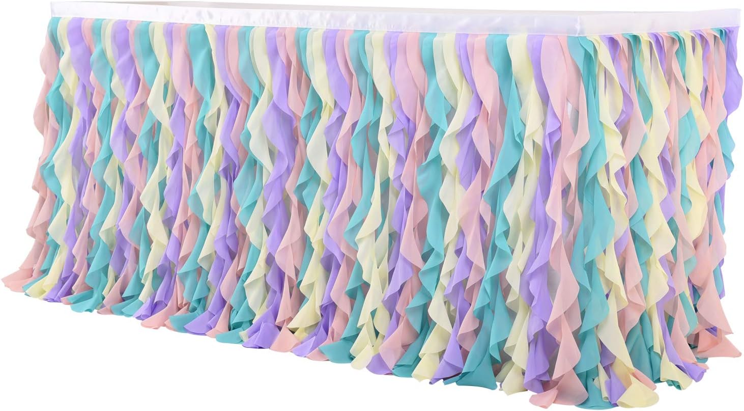 Mantel de unicornio rizado de sauce arcoíris para mesa rectangular de fiesta, falda de mesa de tul tutú para fiesta de cumpleaños, revelación de