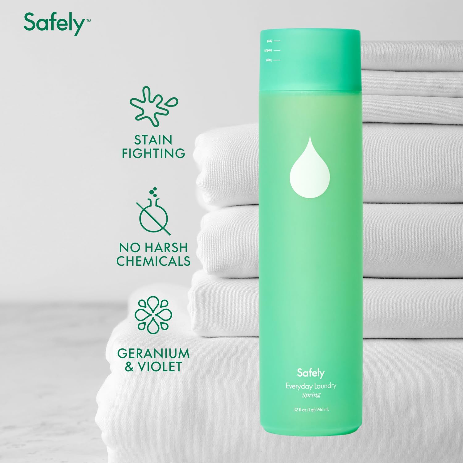 Safely Detergente líquido para ropa diaria, natural, altamente concentrado, removedor de manchas, hasta 40 cargas, ahorro de color, sin tintes,