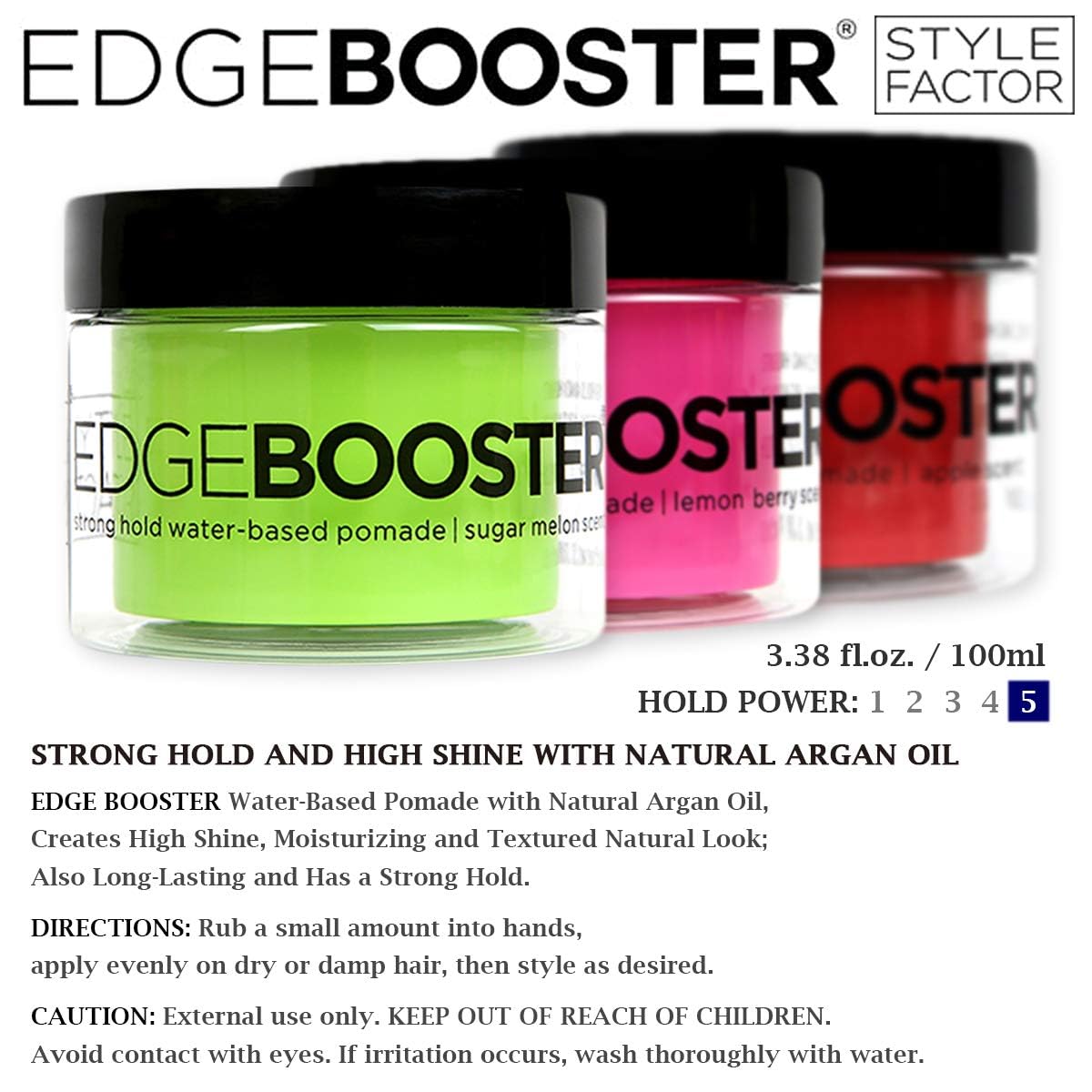 Oferta de 2 frascos Style Factor Edge Boost Strong Hold High Shine con pomada natural a base de agua de aceite de argán 3.38 oz (lima de cupino)