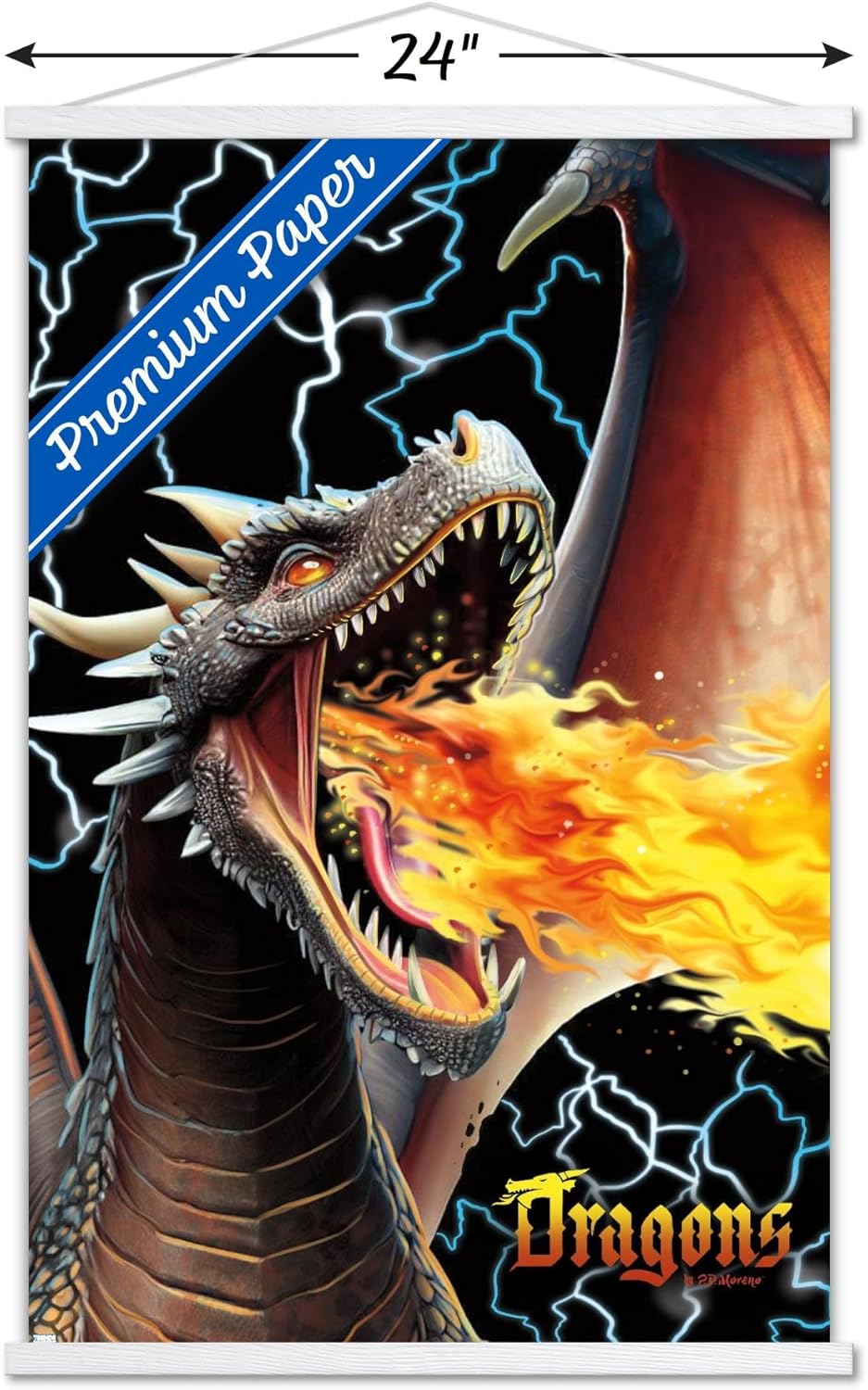 Trends International PD Moreno – Póster de pared de Dragon Lightning, 22.37 x 34.00 pulgadas, paquete de impresión premium y colgador blanco