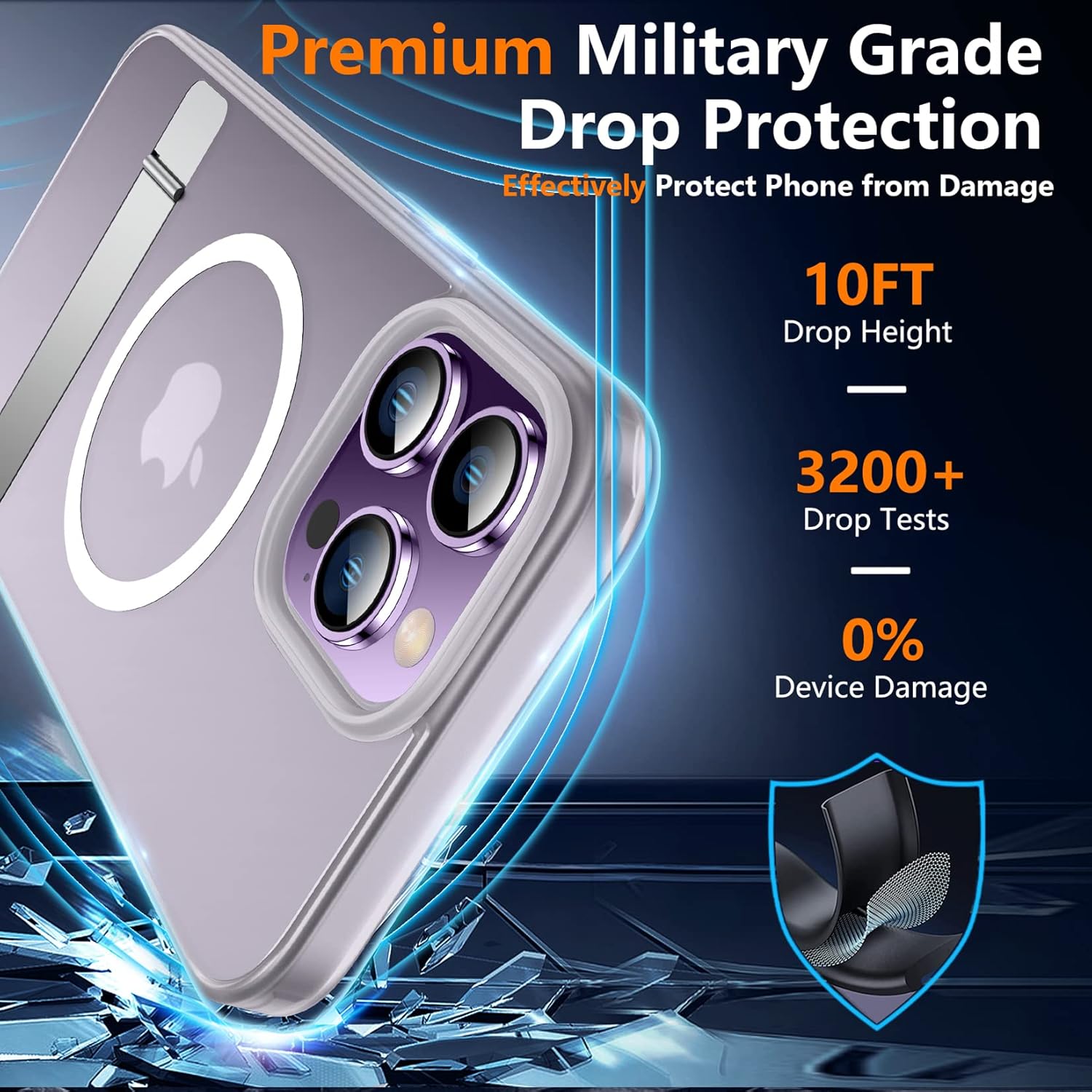 SPIDERCASE Funda magnética para iPhone 14 Pro Max, protección militar contra caídas con 2 piezas protector de pantalla de vidrio + protector de