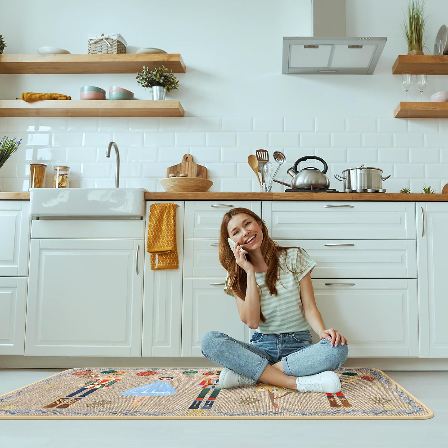 Layhit Juego de 3 tapetes de cocina de Navidad con alfombras y tapetes de pasillo de acuarela, tapetes decorativos de cocina de Navidad, alfombra de