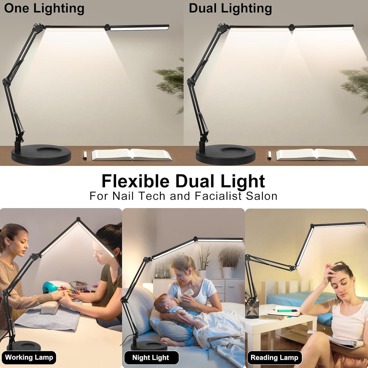 Lámparas de escritorio 2 en 1 para tecnología de uñas, lámpara de escritorio LED grande de 24 W con control remoto, lámpara de arquitecto doble,