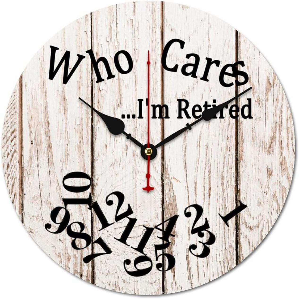 Excmoky Who Cares I’m Retired – Reloj de pared de madera rústica, reloj de pared moderno sin números, diseño moderno, reloj digital sin tictac para