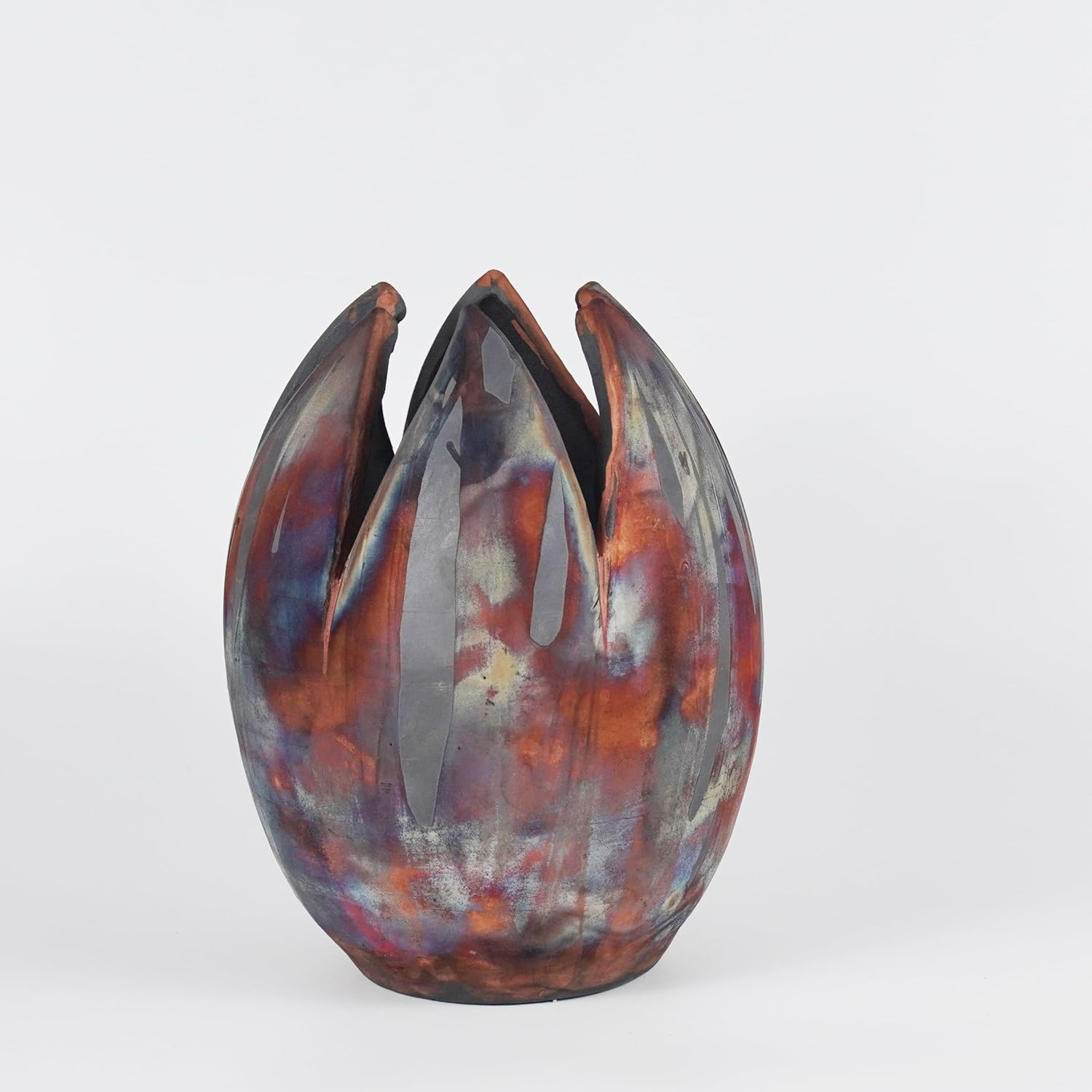 RAAQUU Jarrón grande de cerámica de flores en carbono medio cobre mate SN0000155 – 11 pulgadas Raku hecho a mano cerámica centro de mesa decoración