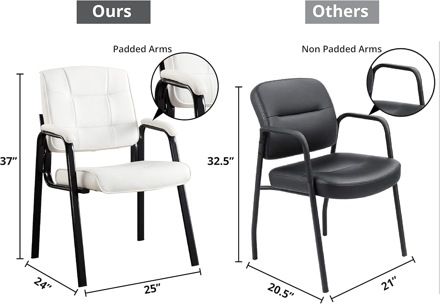 Naomi Home Juego de 2 sillas de sala de espera ejecutivas de cuero resistente, sillas de recepción de vestíbulo con reposabrazos acolchado, sillas