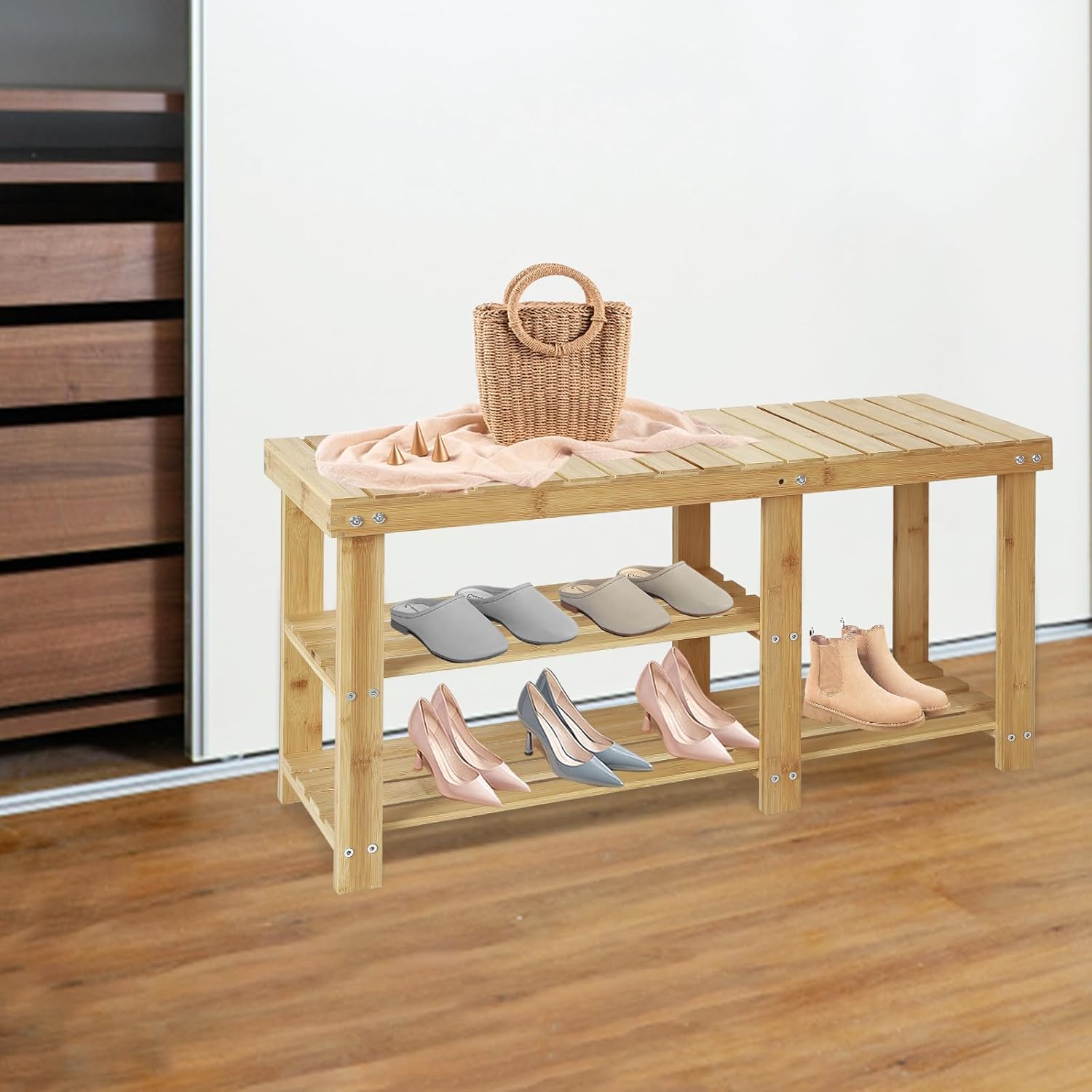 Zapatero, estante de almacenamiento para zapatos, organizador de zapatos de madera para entrada, banco de almacenamiento de zapatos con capacidad