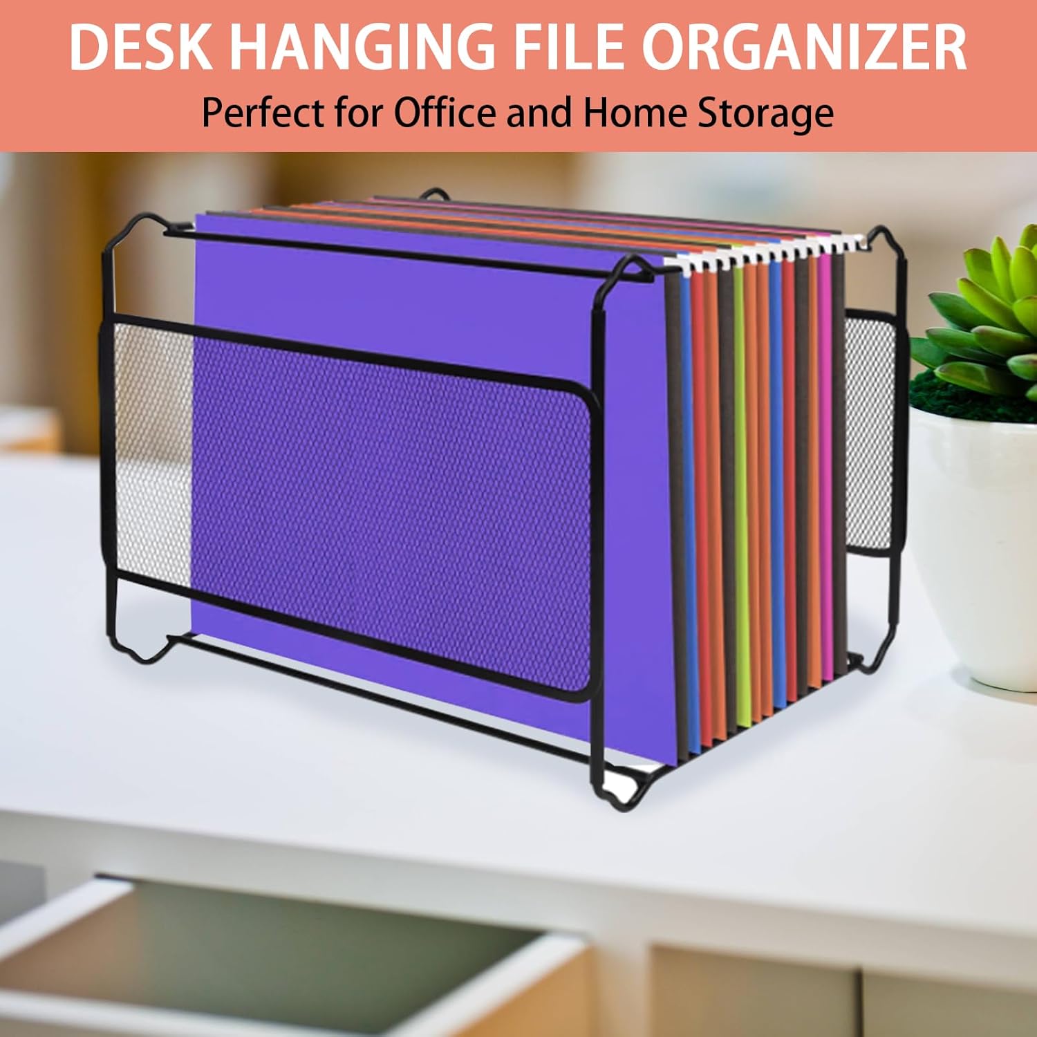 WOPPLXY Paquete de 2 organizadores de archivos colgantes, caja de archivos de tamaño carta, organizador de carpetas de archivos de malla,