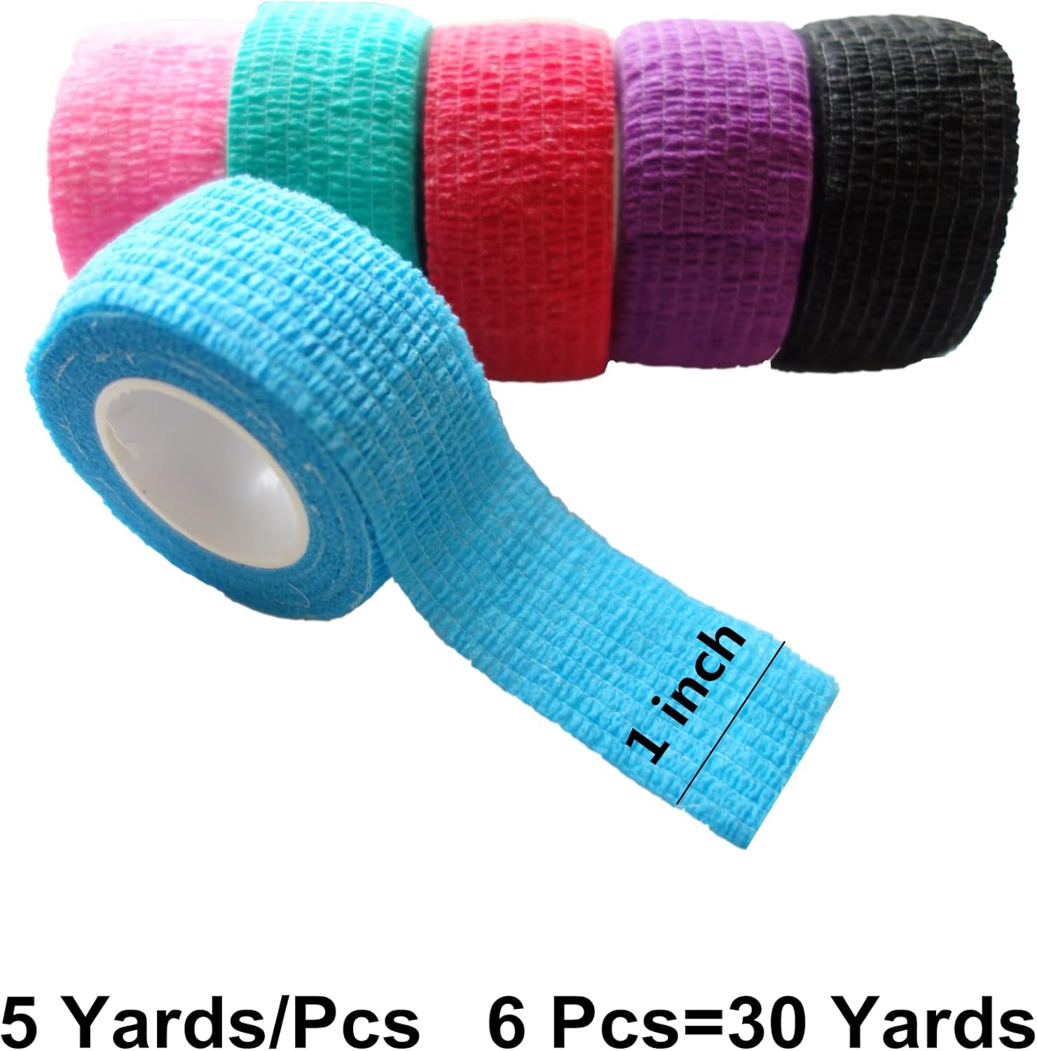 Baisunt Paquete de 6 vendajes cohesivos de 1 pulgada, cinta autoadhesiva autoadhesiva autoadhesiva transpirable para muñeca, tobillo, deportes,