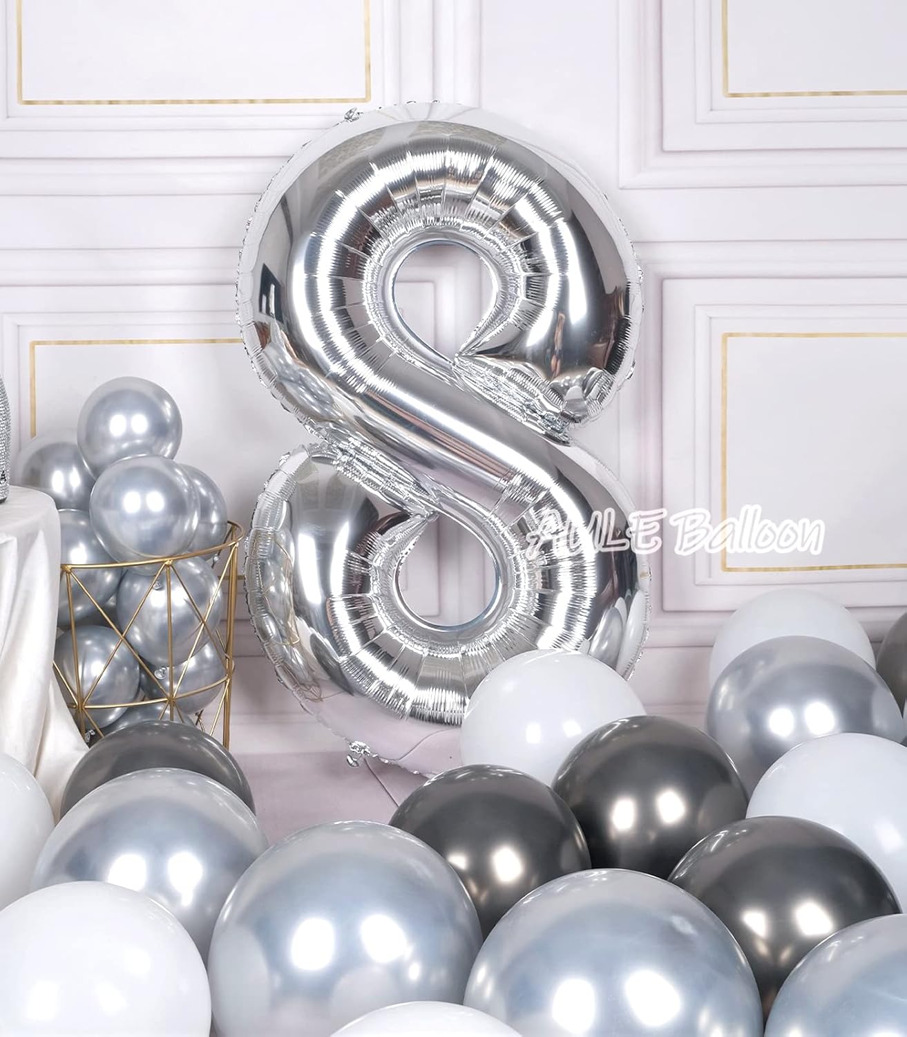 AULE Globos grandes plateados de 40 pulgadas con el número 8, globos de helio de aluminio grandes del 0 al 9, decoraciones gigantes de fiesta de