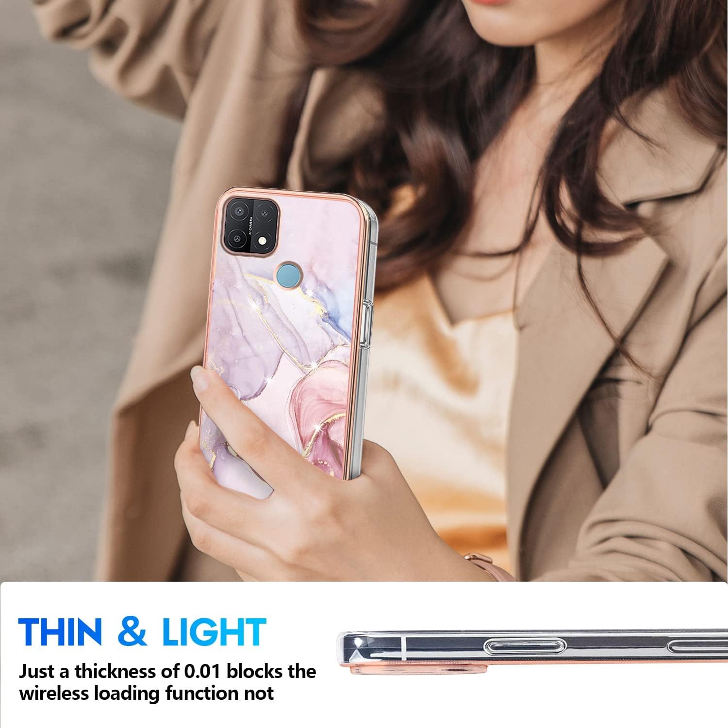 Funda compatible con Oppo A15 de silicona de mármol, protección de cuerpo completo a prueba de golpes Oppo A15, funda delgada de policarbonato duro