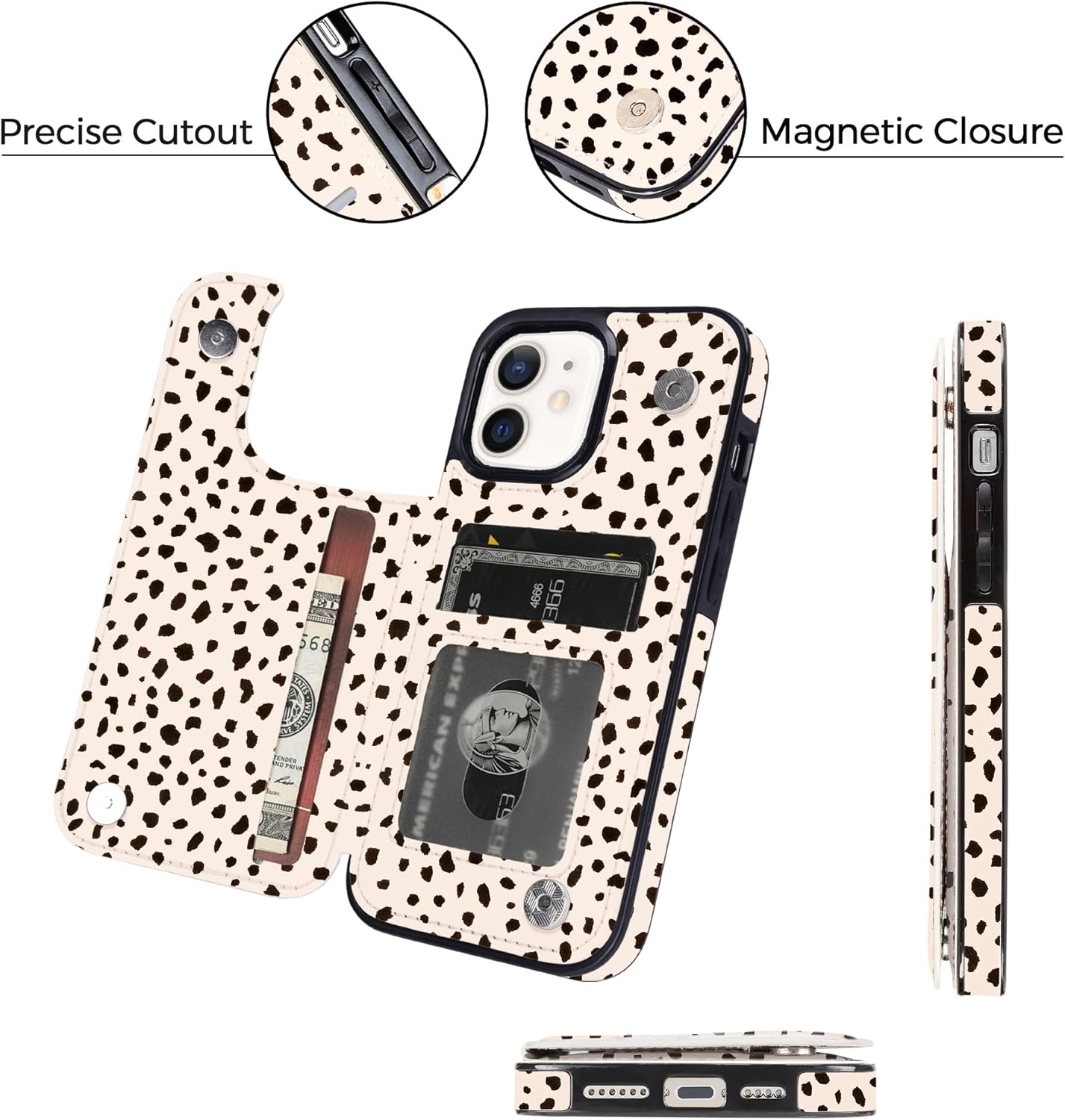 uCOLOR Funda tipo cartera para iPhone 11 con tarjetero, piel sintética, con función atril, ranuras para tarjetas, doble cierre magnético, bloqueo
