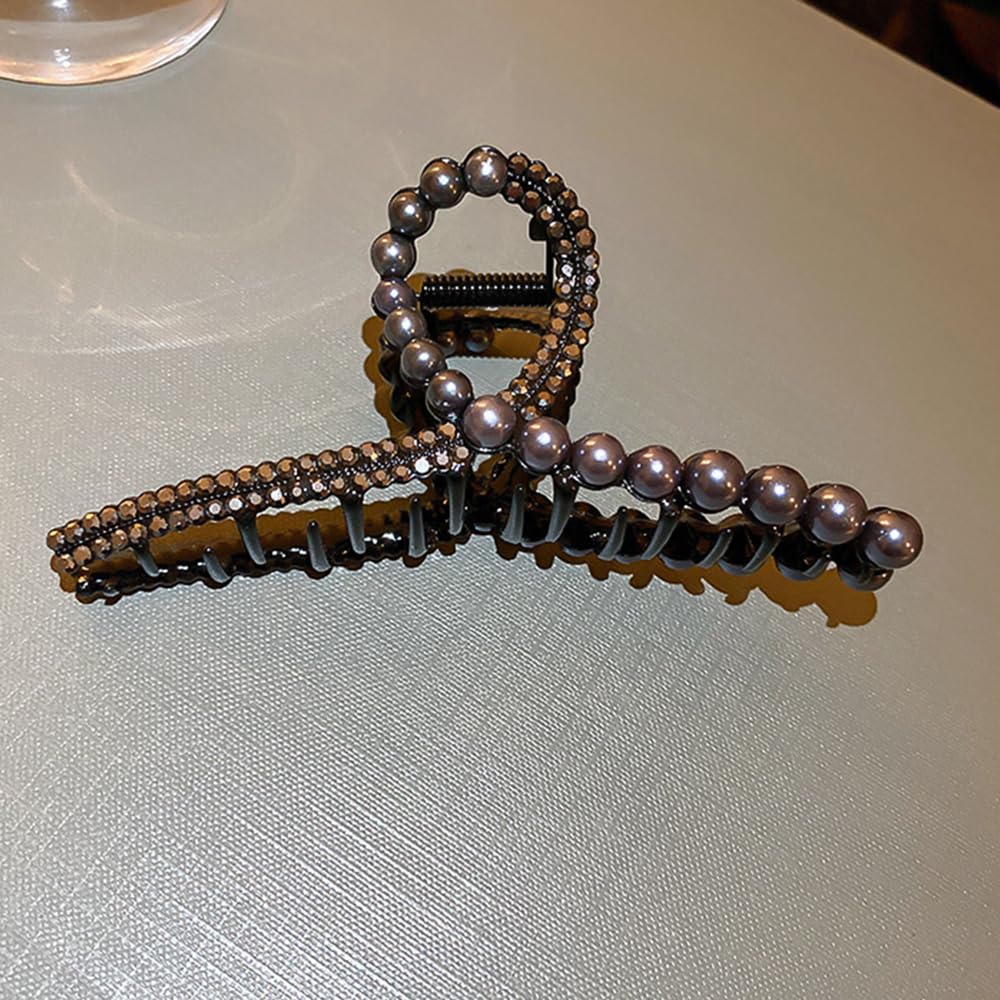 Pinza grande para el cabello con perlas y diamantes de imitación, pinza de mandíbula para el cabello negro, pinza antideslizante para el cabello,
