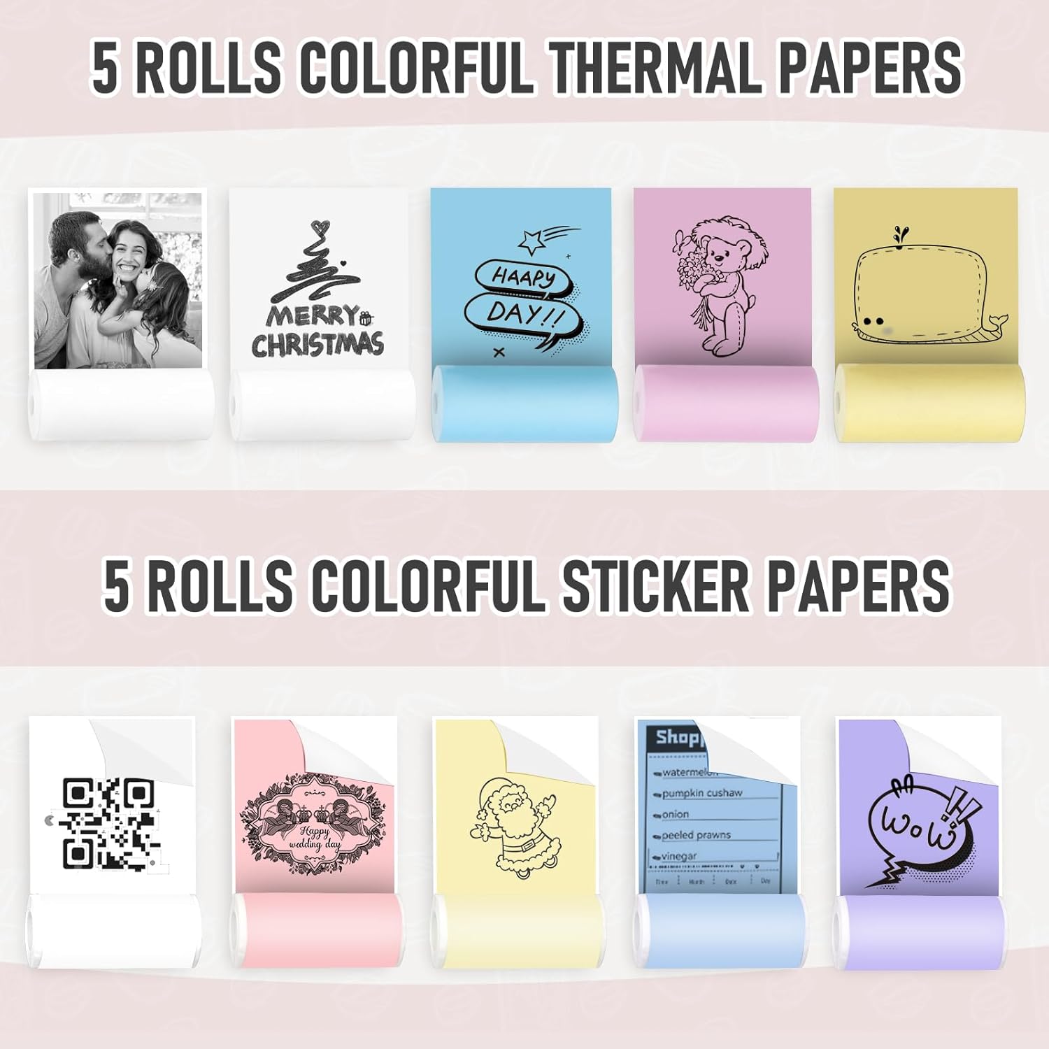Mini impresora Bluetooth de bolsillo, impresora térmica portátil con 10 rollos de papel para diarioálbum de recortes de bricolaje, viajes, notas,