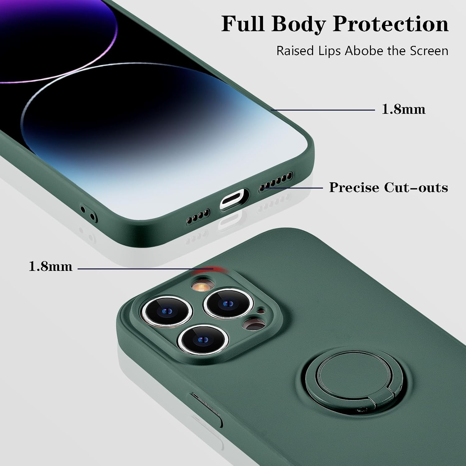 Uioeua – Funda compatible con iPhone 13 Pro Max con soporte de anillo magnético para automóvil, funda suave de microfibra de silicona líquida de