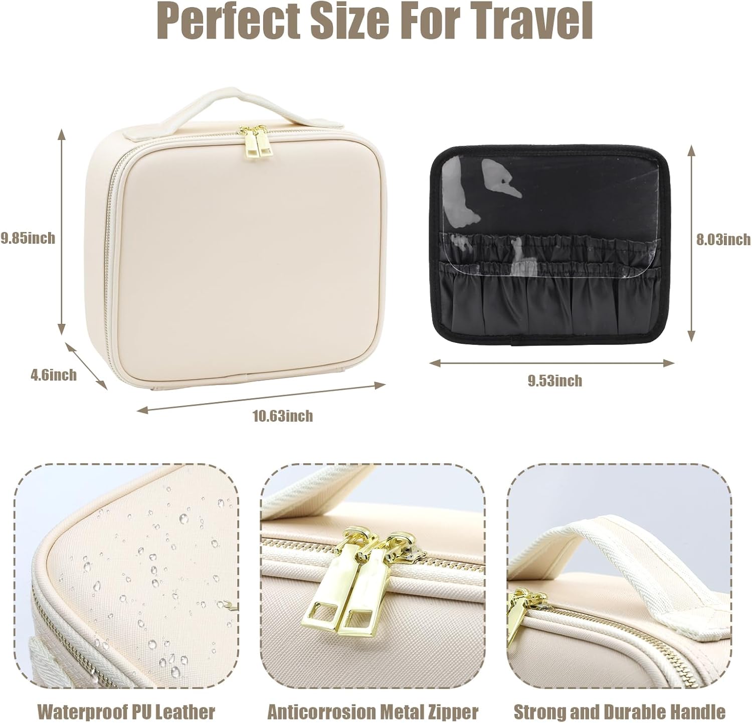 Bolsa de maquillaje con espejo de luz LED, estuche de viaje para maquillaje, organizador de bolsas de cosméticos con divisores ajustables, estuche