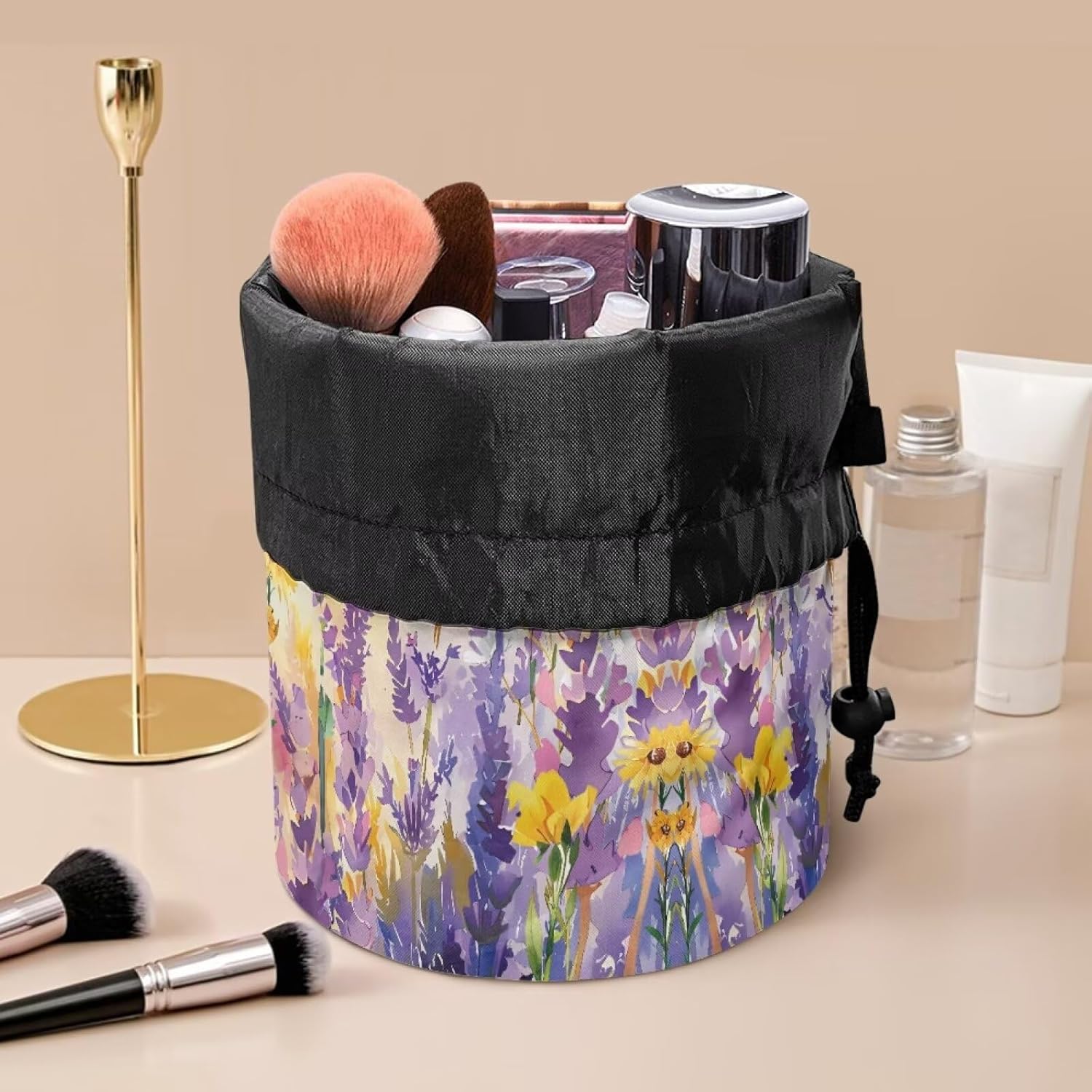 Poceacles Bolsa de cosméticos con cordón para mujer, bolsa de maquillaje de gran capacidad, organizador de artículos de tocador, bolsillo de