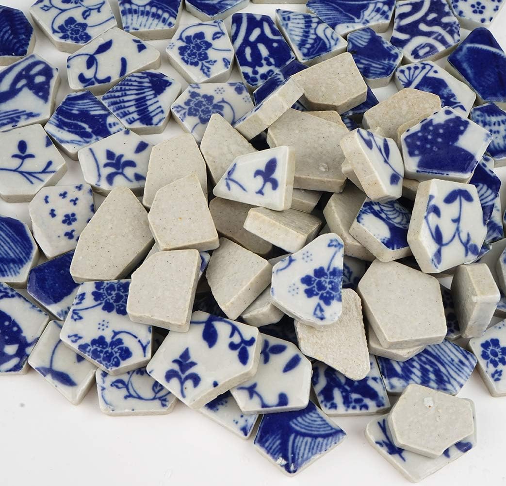 Lanyani Surtido de azulejos de porcelana de cerámica rotos piezas de porcelana azul y blanca para manualidades de mosaico, cubierta de 11 x 11