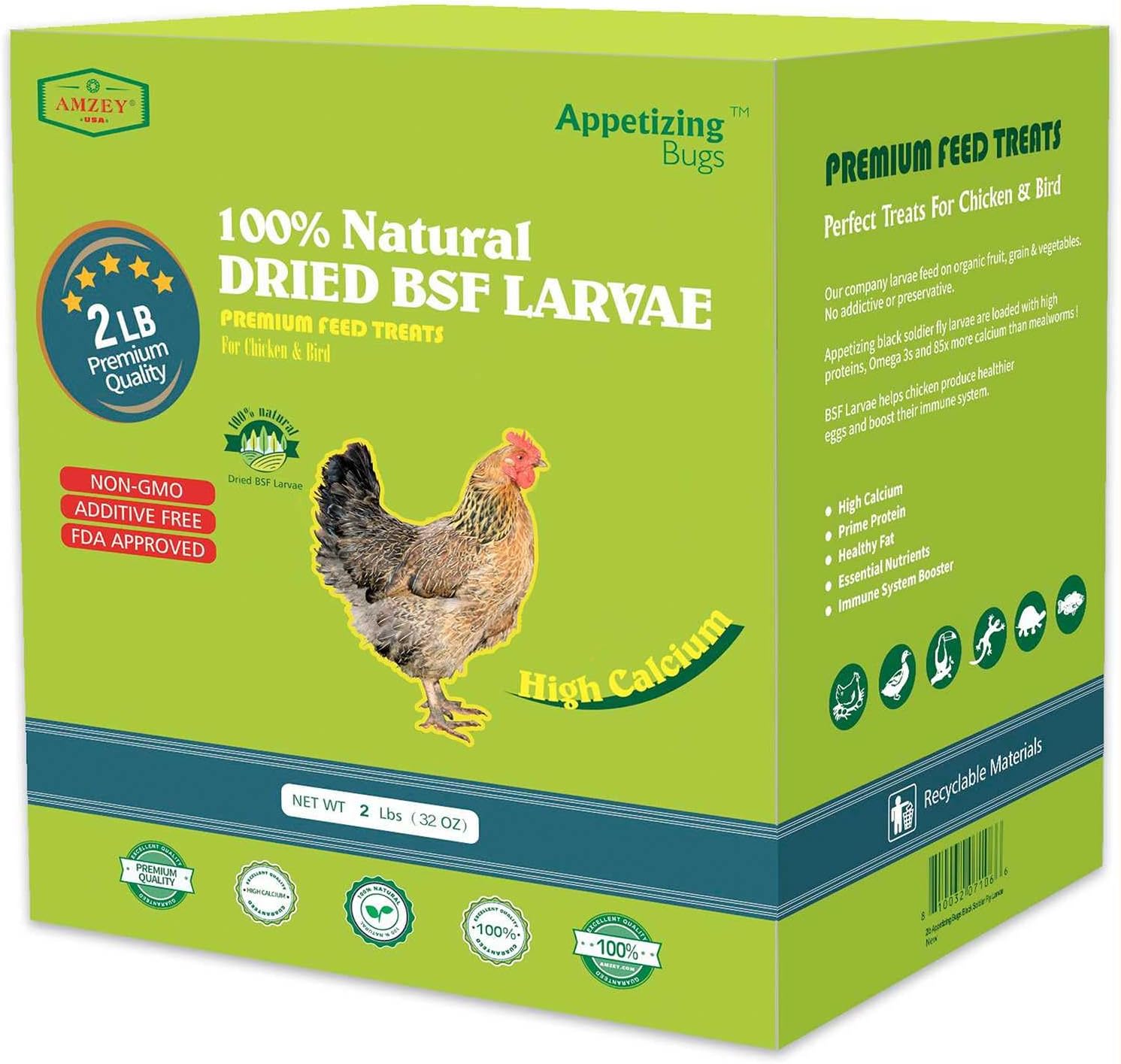 Amzey Larva de mosca de soldado negro secogusanos secos de harina -2 libras- Larvas BSF 100% naturales – 85 veces más calcio que gusanos de la
