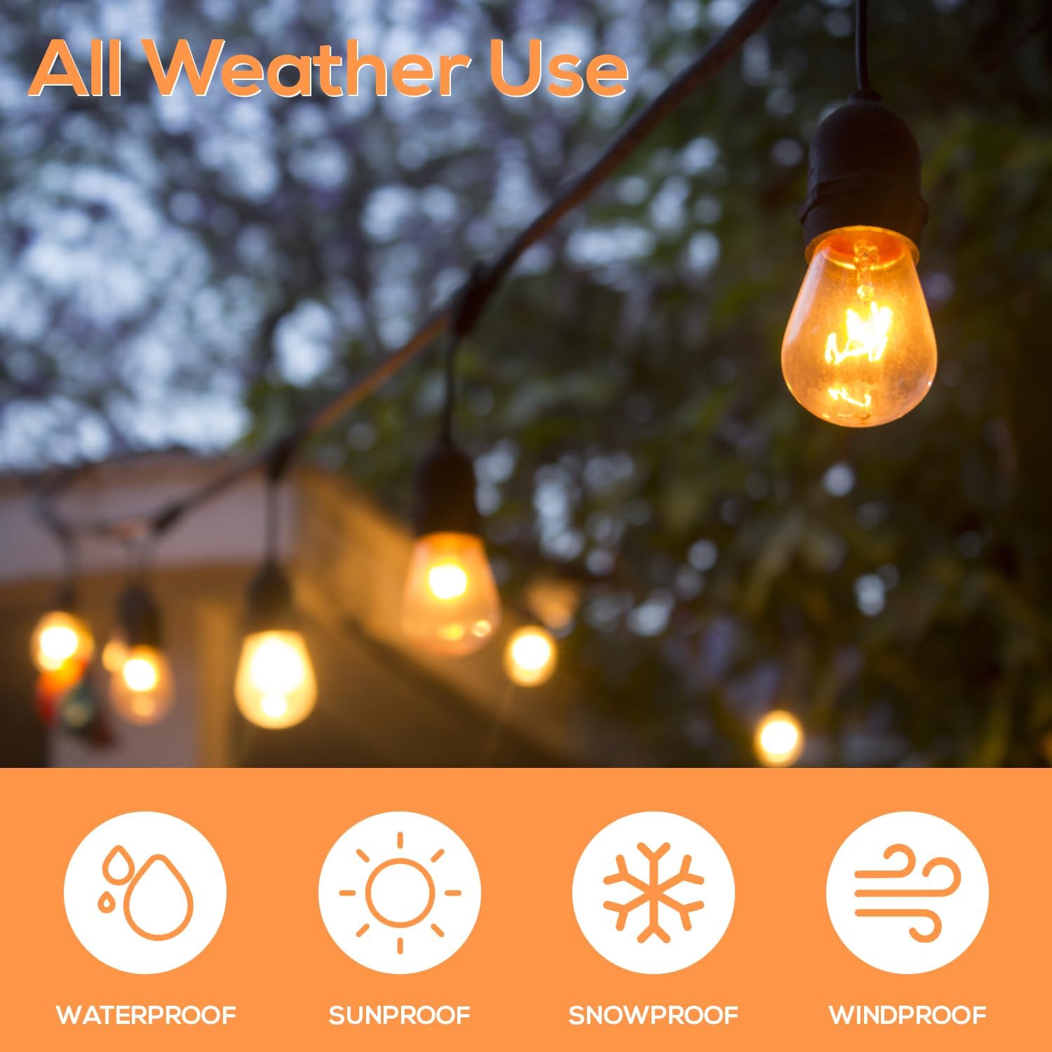 SUNTHIN 25 Pack Dimmable 1W S14 Replacement LED Bulbs, 2700K Warm White Waterproof Outdoor String Lights Vintage LED Filament Bulb, Shatterproof E26