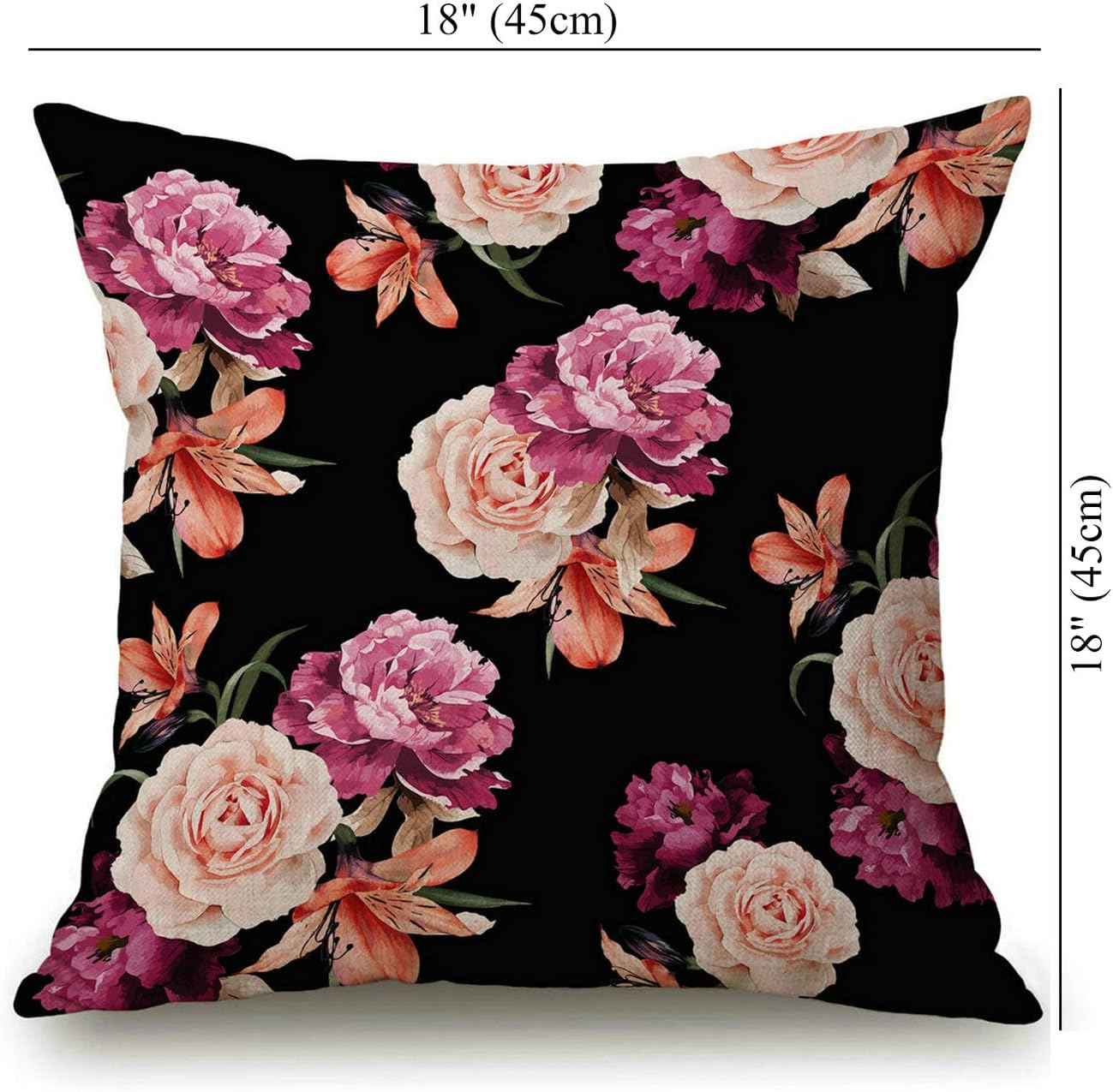 Funda de almohada floral, color negro y morado, diseño de rosas Shabby Chic para sofá y dormitorio, fundas de almohada de arpillera para hombres,