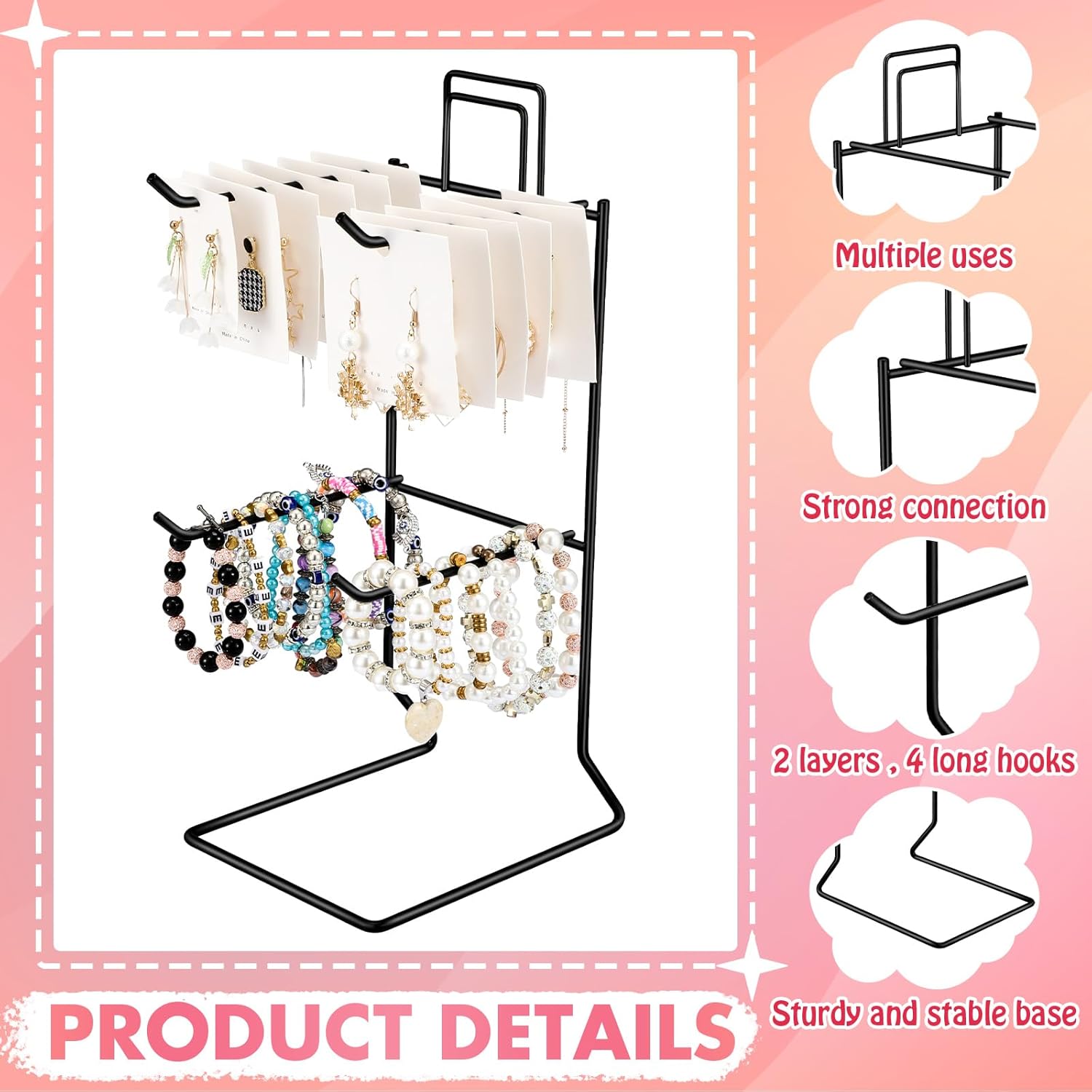 Estante de exhibición de llavero de 14 pulgadas para mostrador, soporte de exhibición de llavero alto para aretes, collares, tienda minorista en el