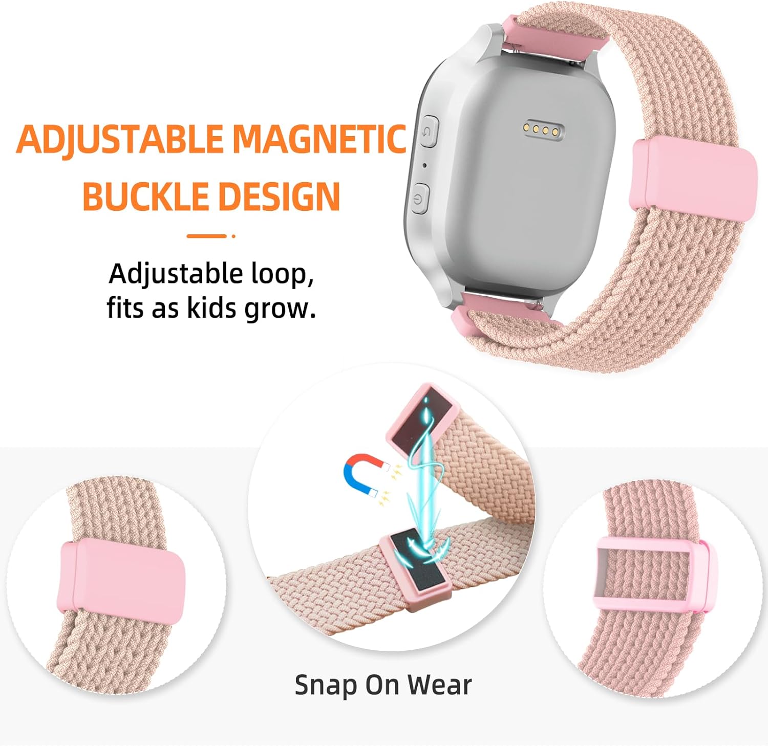 Compatible con Cosmo JrTrack 3 2 1Gizmo Watch 3 2 1Gabb Watch 3 2 1, correa de nailon elástica trenzada con hebilla magnética ajustable, correa