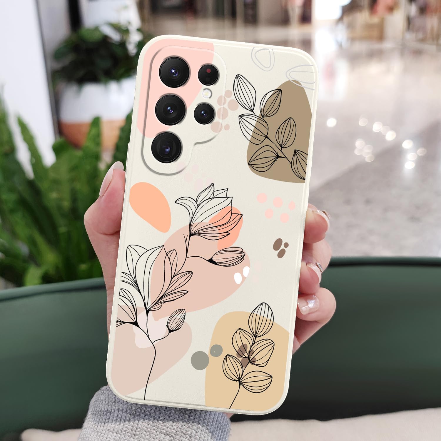 LEECG Funda para Samsung Galaxy S22 Ultra, funda para teléfono S22 Ultra, diseño de flores Morandi de moda, silicona suave, protección contra caídas