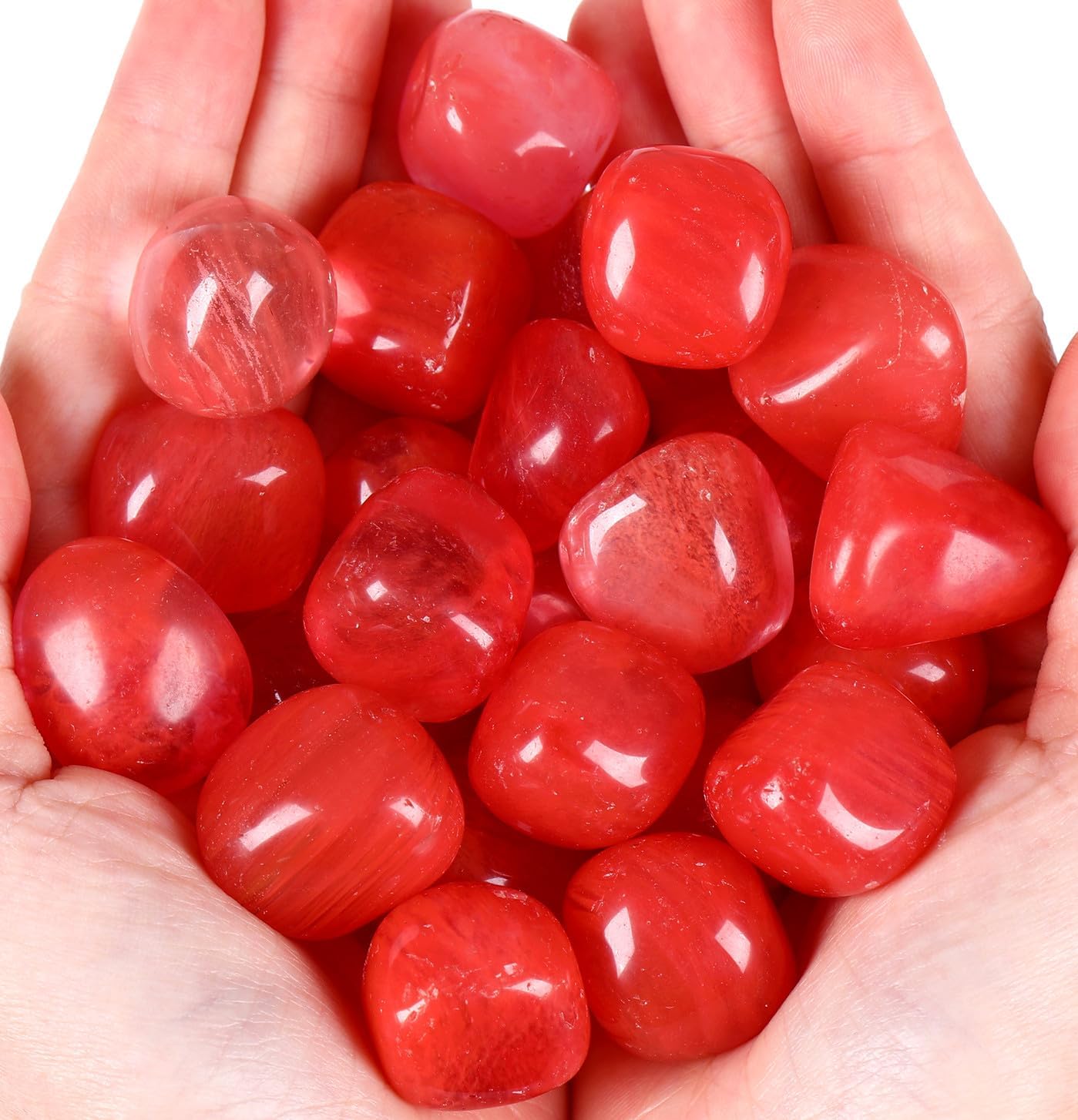 QINJIEJIE Piedras pulidas de cuarzo cereza de 0.9 libras, cristales caídos, piedras preciosas a granel, juego de rocas de cristal curativo, paisaje