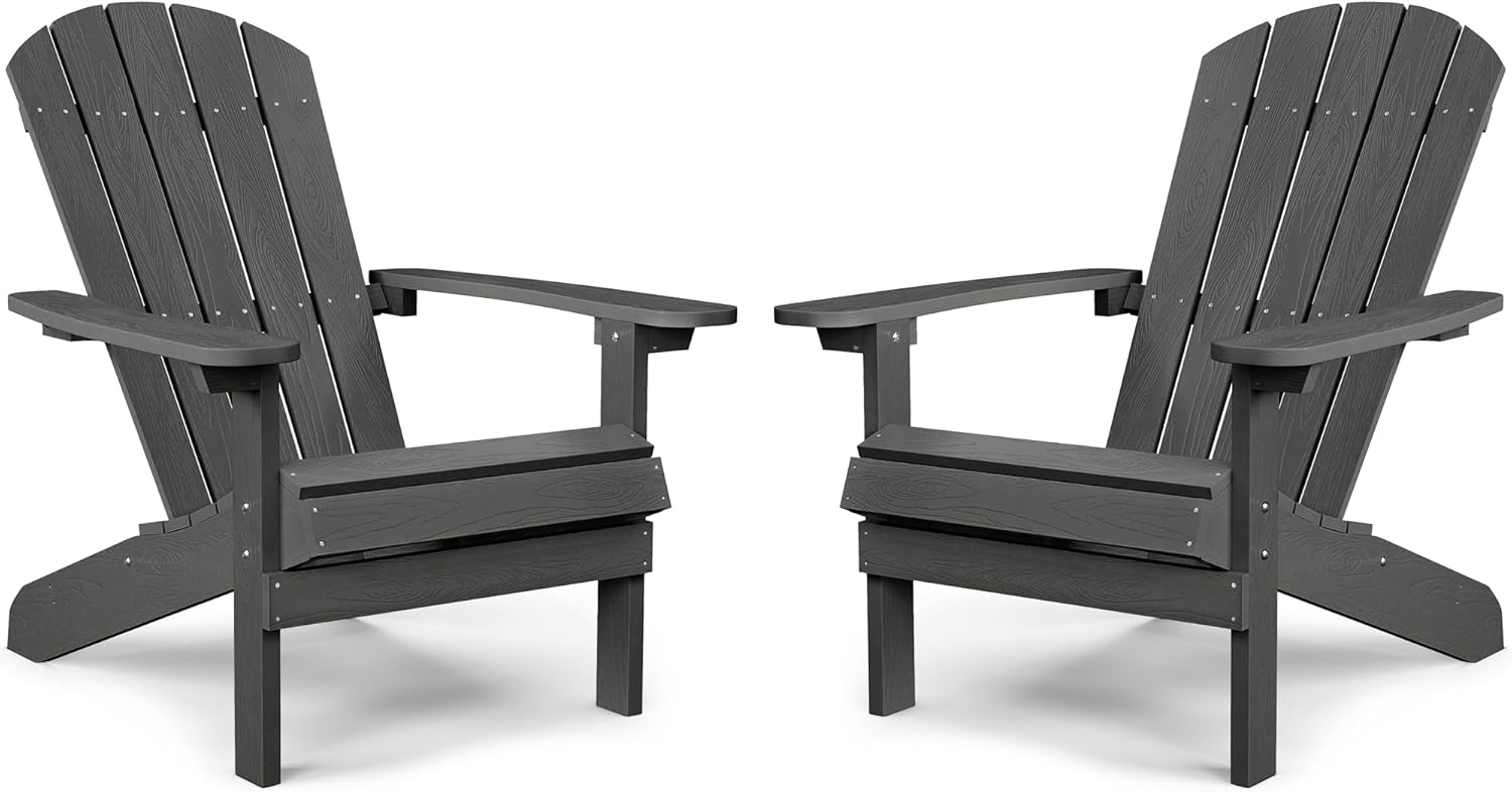 YEFU Juego de 2 sillas Adirondack de plástico resistentes a la intemperie, sillas para exteriores, 5 escalones, fácil instalación, como madera real,