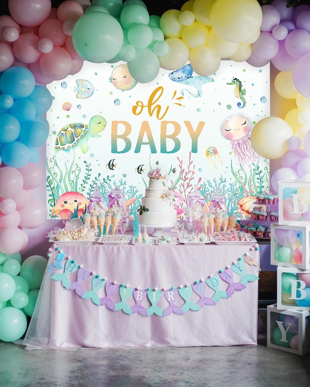 Avezano Fondo de baby shower bajo el mar, tortuga de vida marina oceánica Oh Baby Shower fondo de fiesta de mundo submarino para bebé recién nacido,