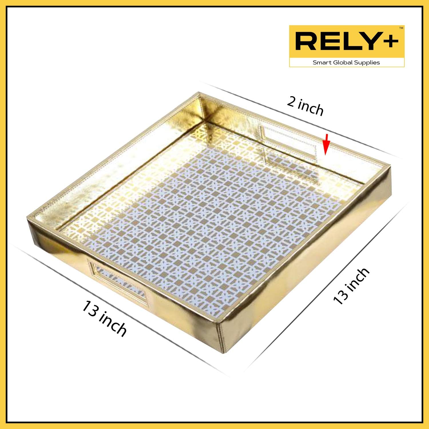 Rely+ – Bandeja decorativa de piel sintética con espejo para servir  Mesa auxiliar y decoración otomana  Bandejas decorativas para el hogar, cocina